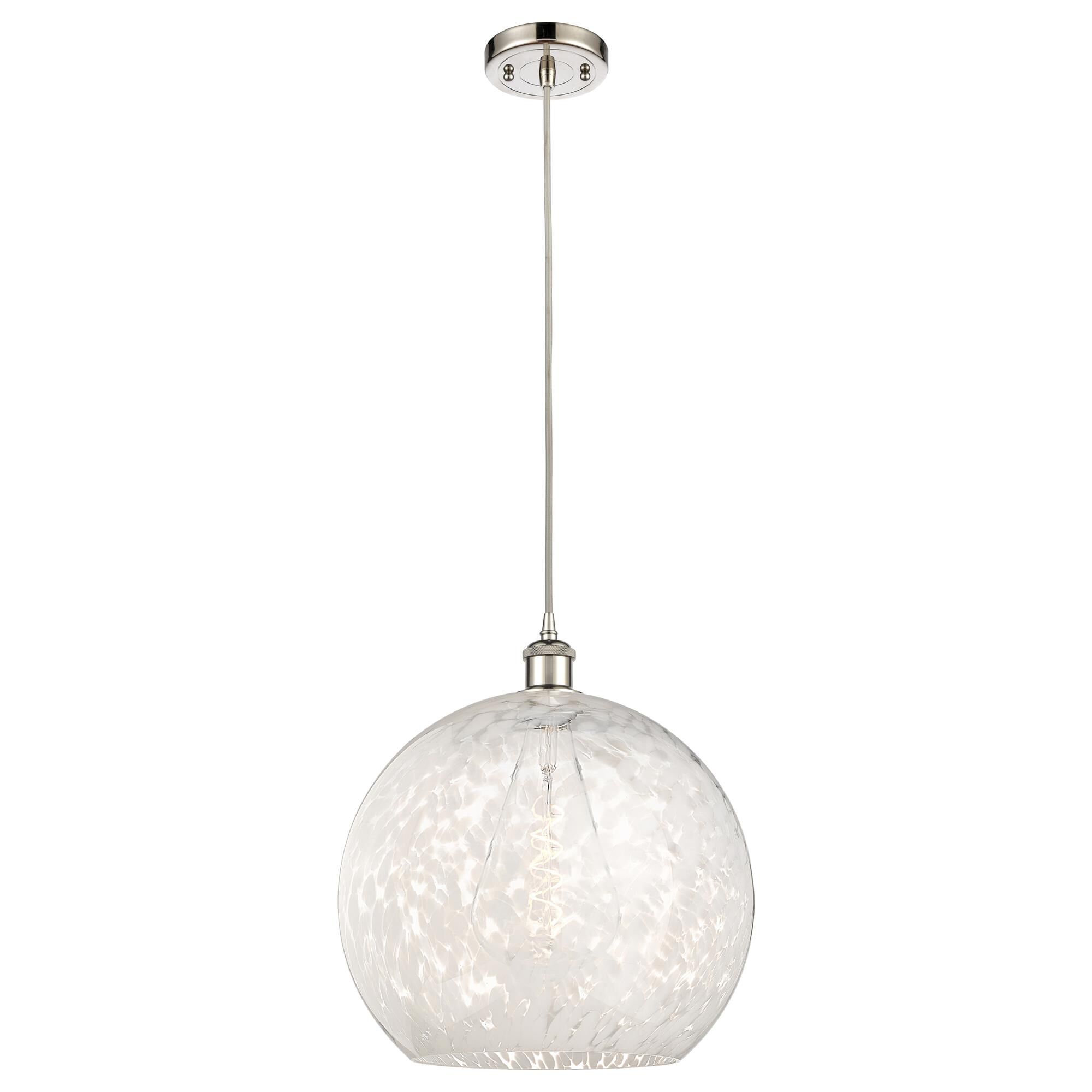 Shown in Polished Nickel finish and White Mouchette glass