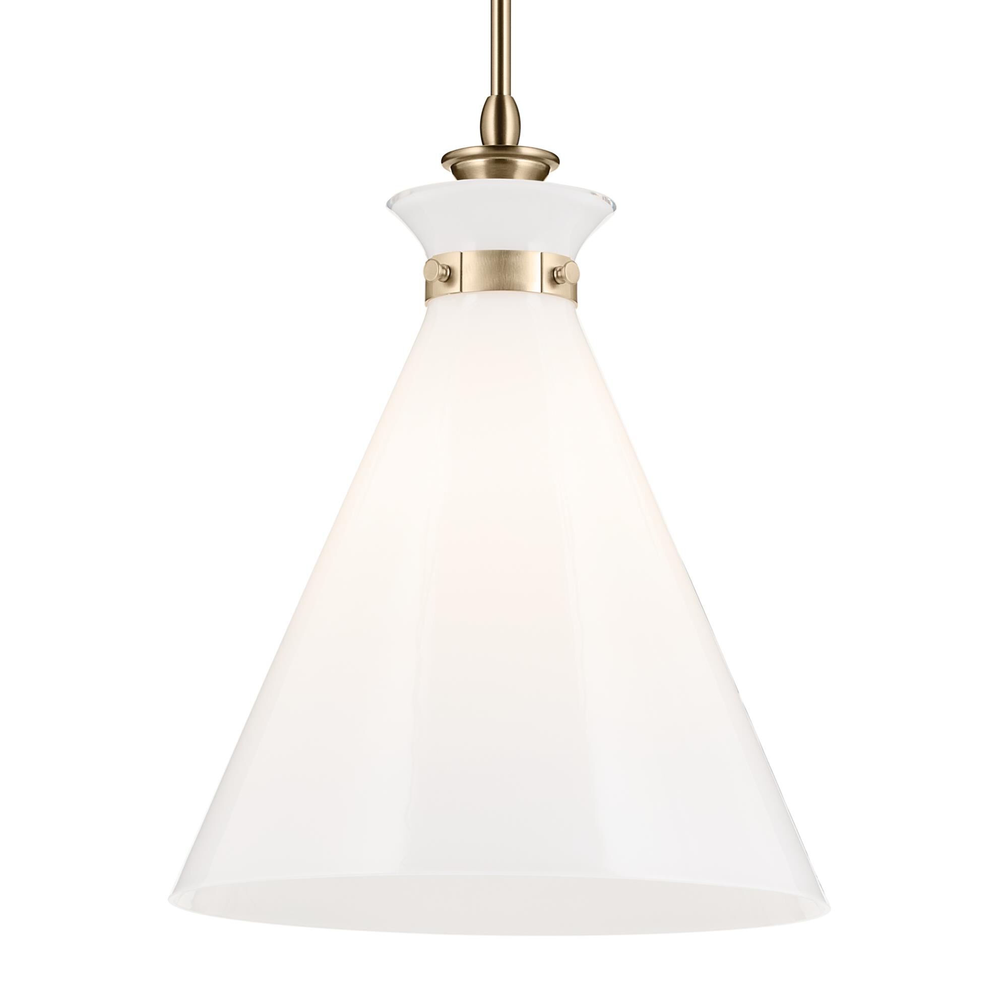 Shown in Champagne Bronze finish and Opal glass