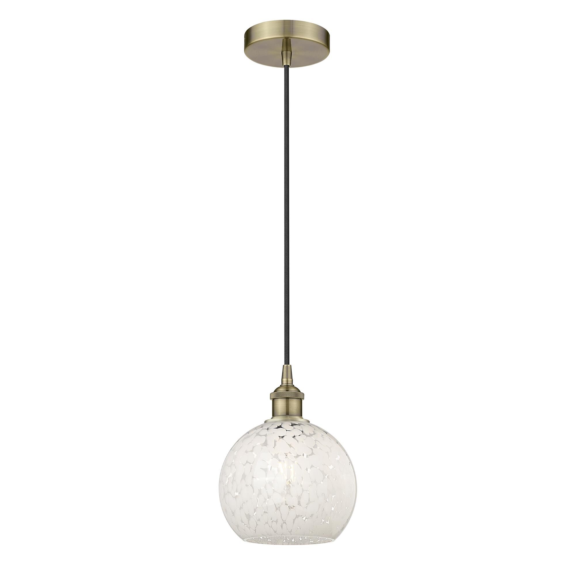 Shown in Antique Brass finish and White Mouchette glass