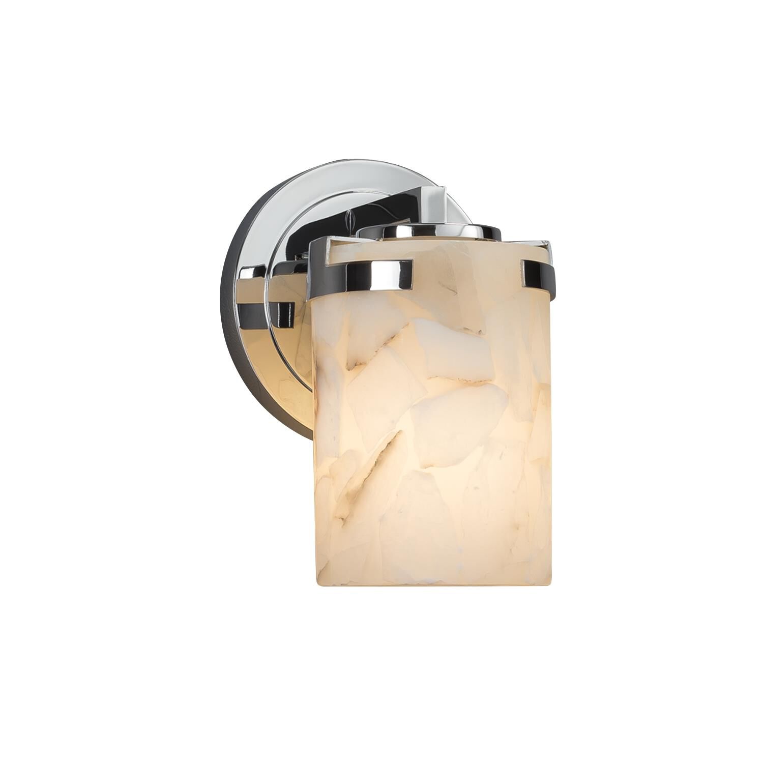 Shown in Polished Chrome finish and Shaved Alabaster Rocks Cast Into Resin glass and Cylinder with Flat Rim accent