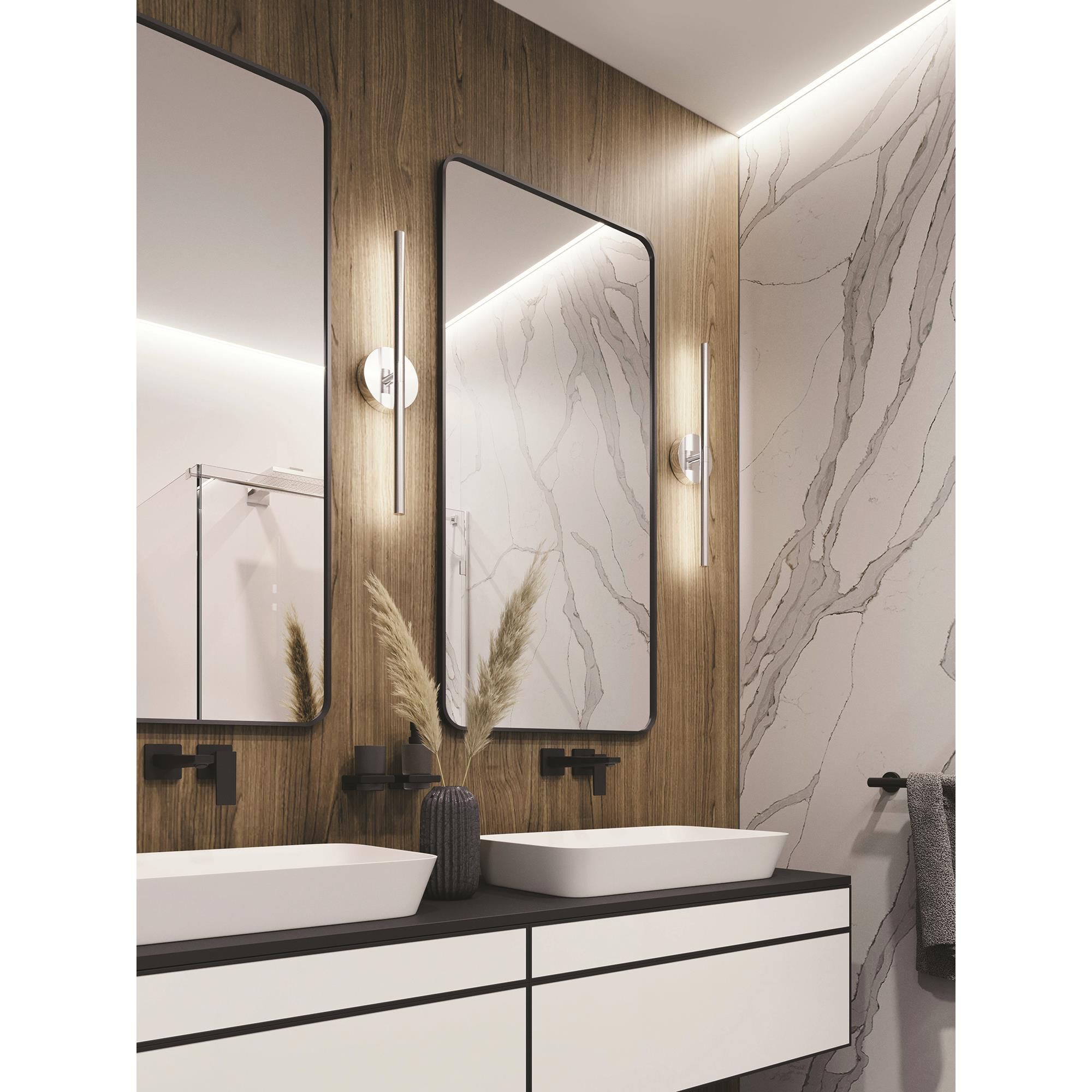Shown in Polished Chrome finish and White Acrylic glass