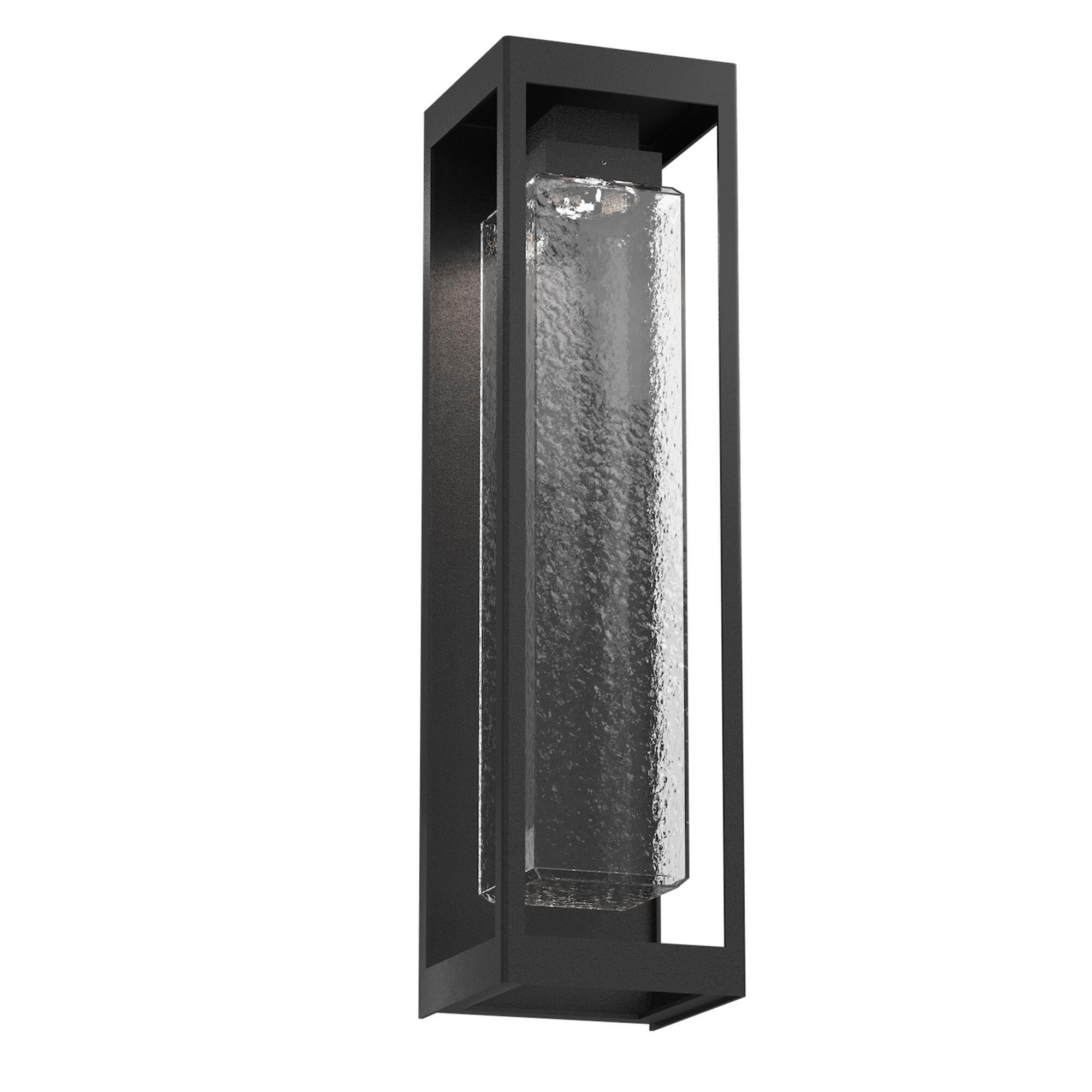 Shown in Textured Black finish and Clear Hammered glass