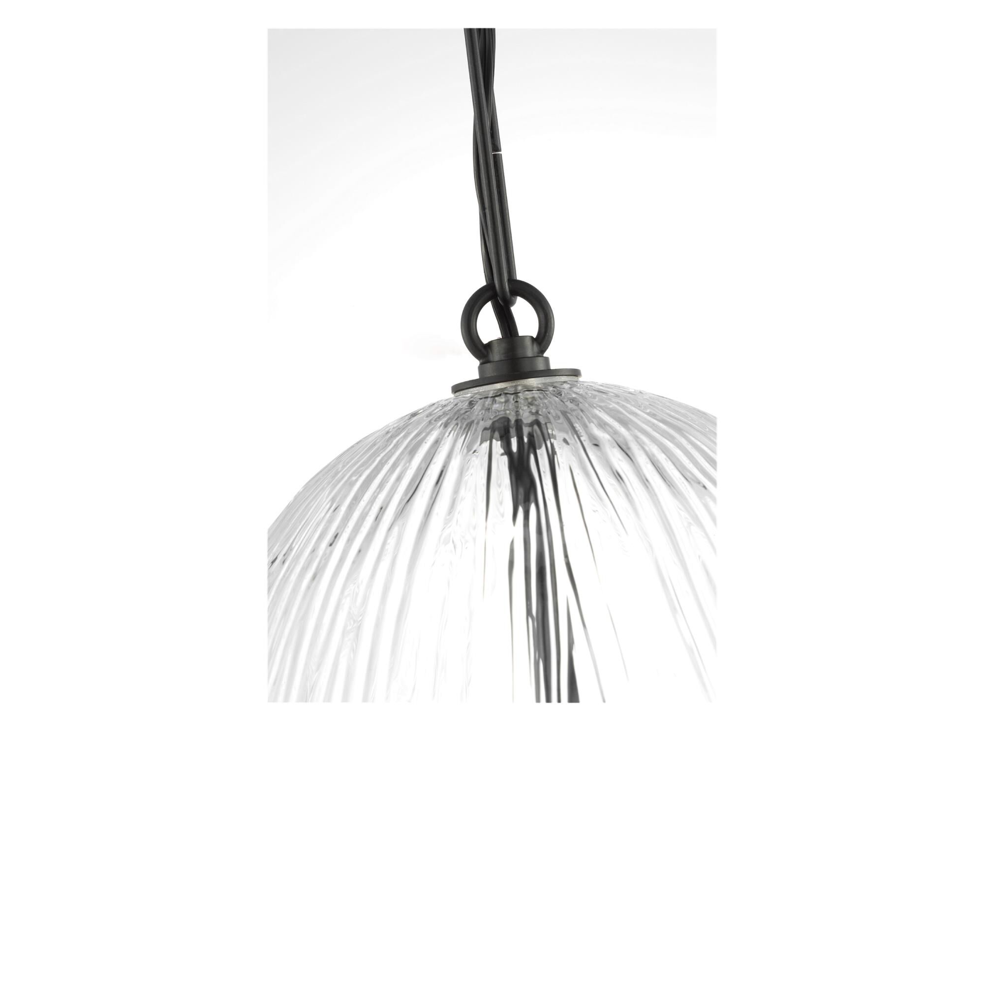 Shown in Aged Iron finish and Striped Clear glass