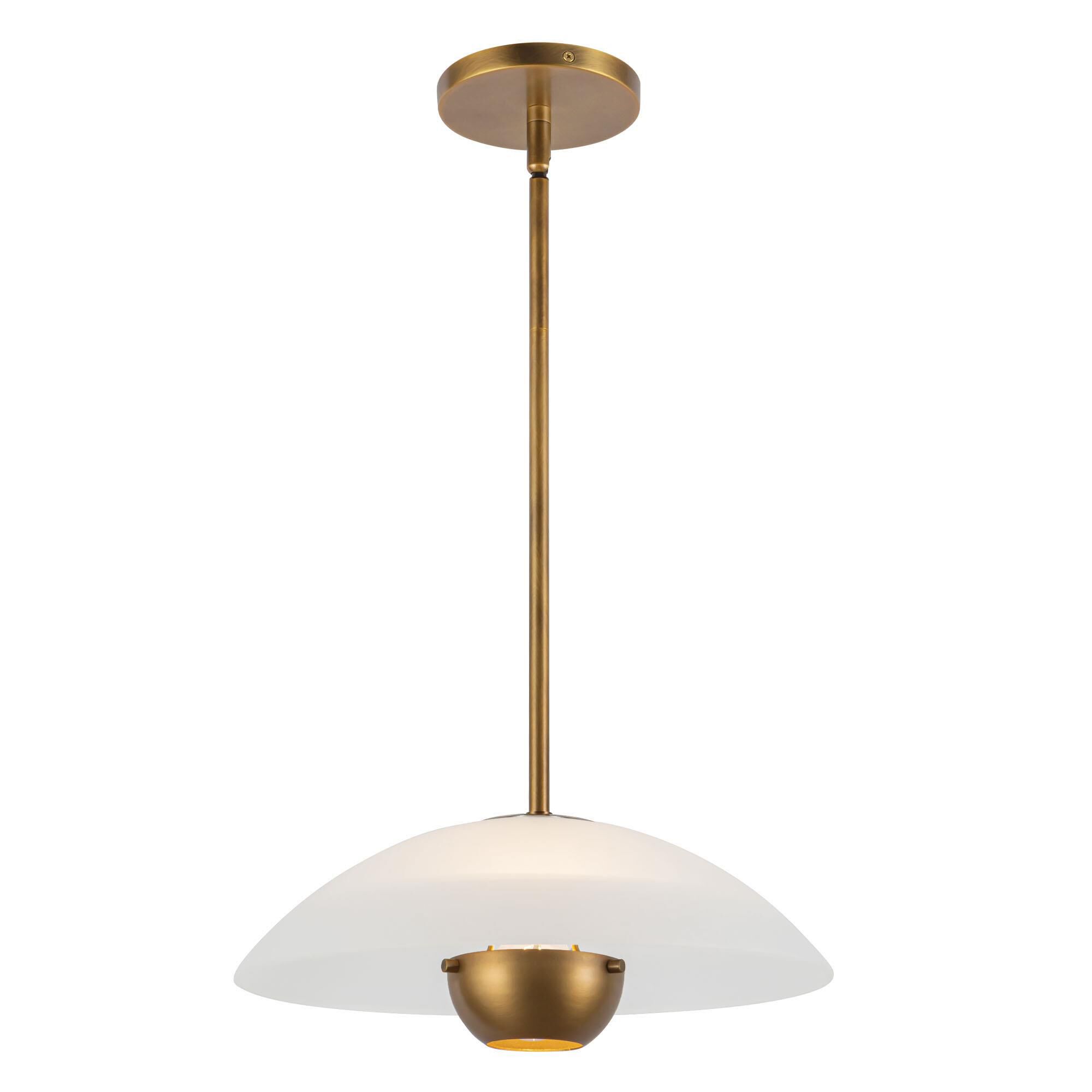 Shown in Vintage Brass finish and Matte Opal Glass shade