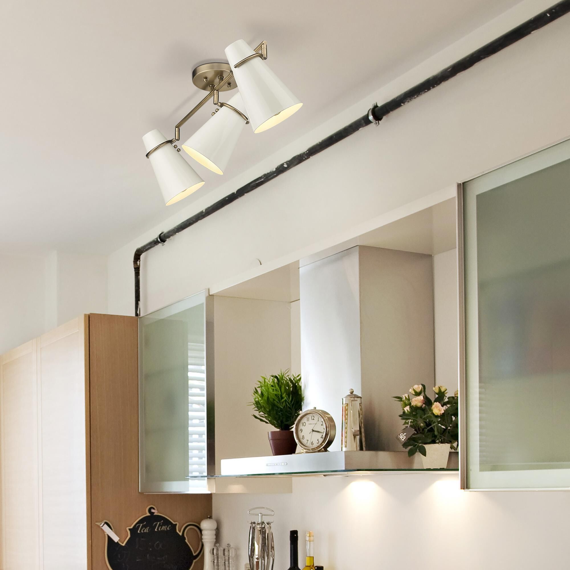 Shown in Modern Brass finish and Glossy Ecru glass