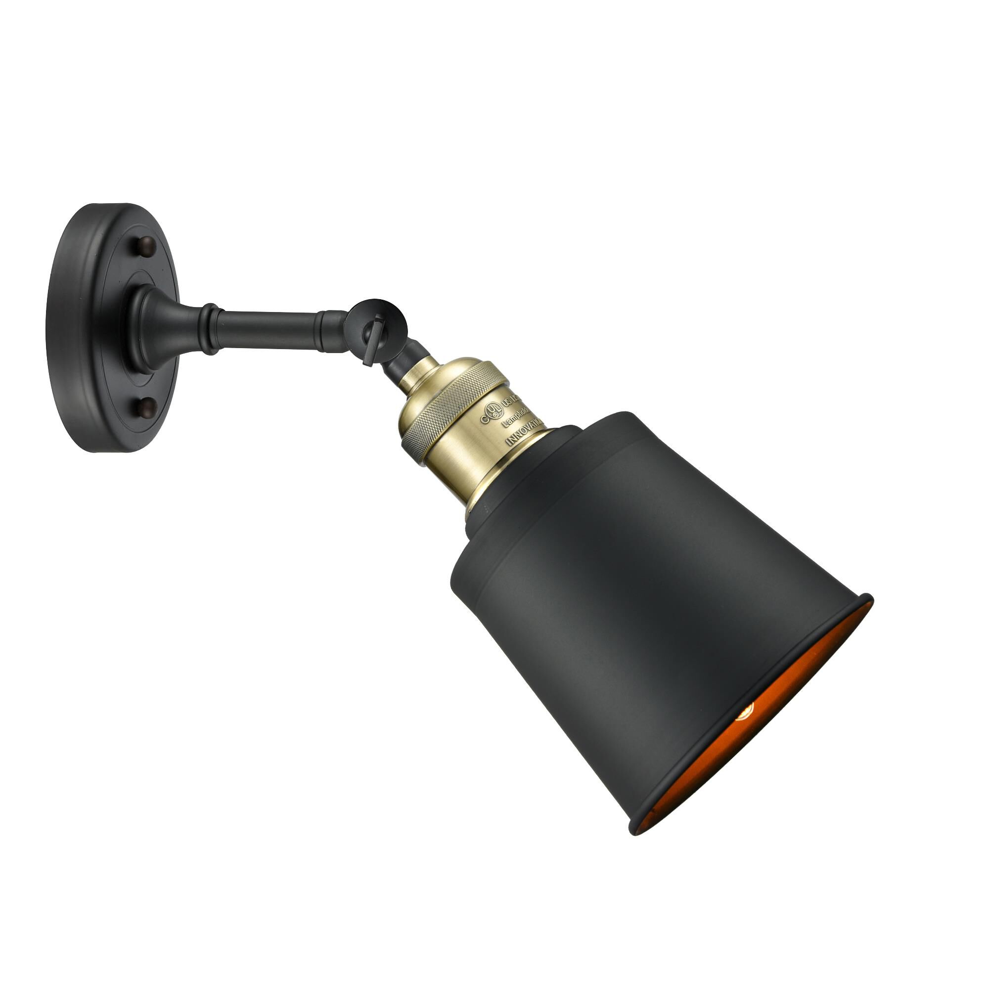 Shown in Black Antique Brass finish and Cone glass and Metal shade