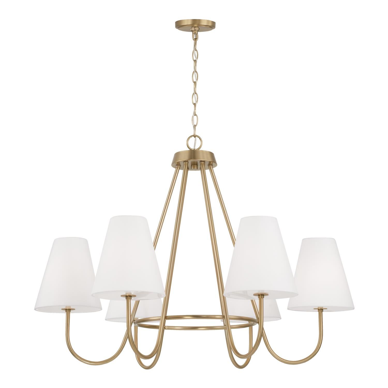 Shown in Matte Brass finish and Soft White Fabric Stay-Straight shade