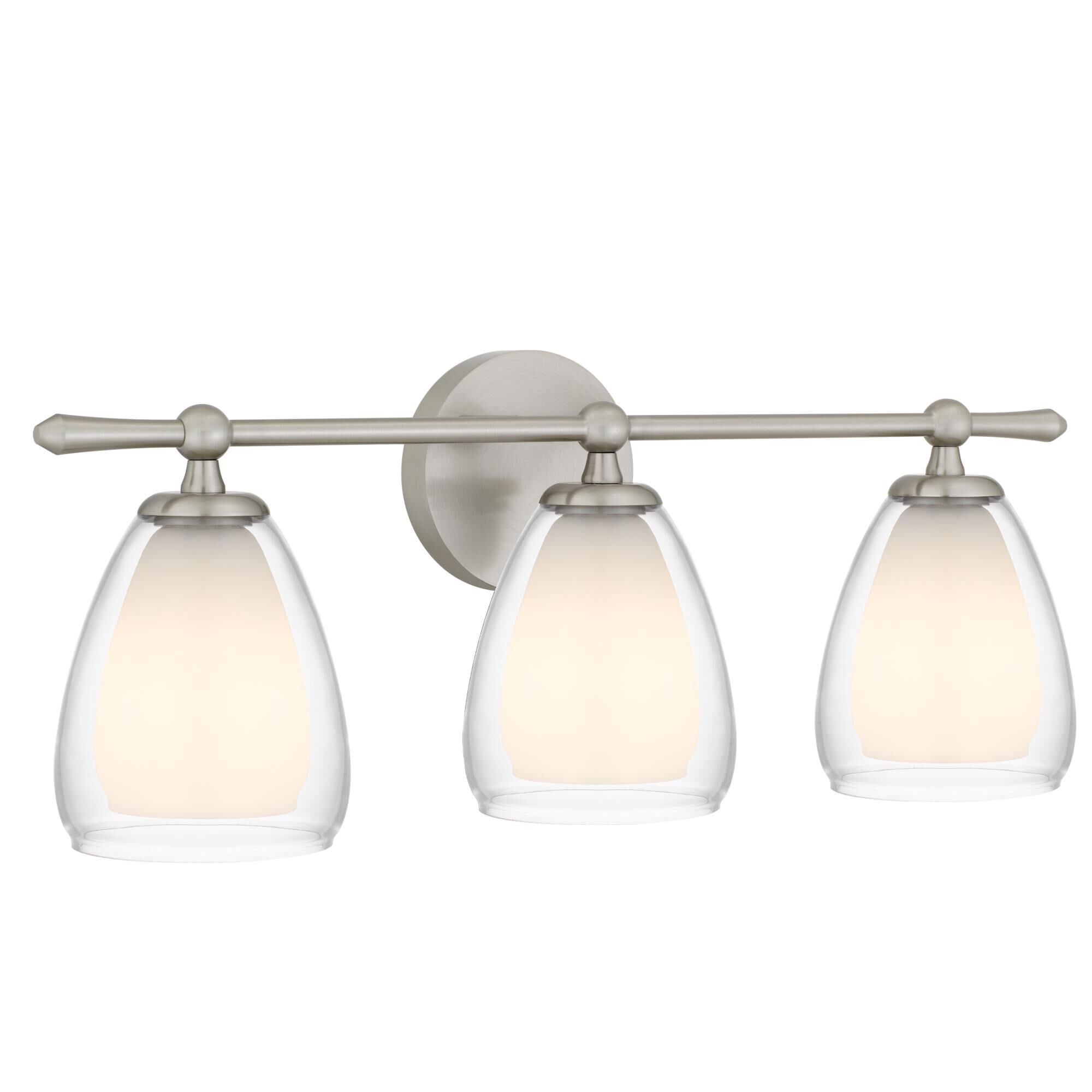Shown in Brushed Nickel finish and Clear Glass , Opal Etched Glass shade