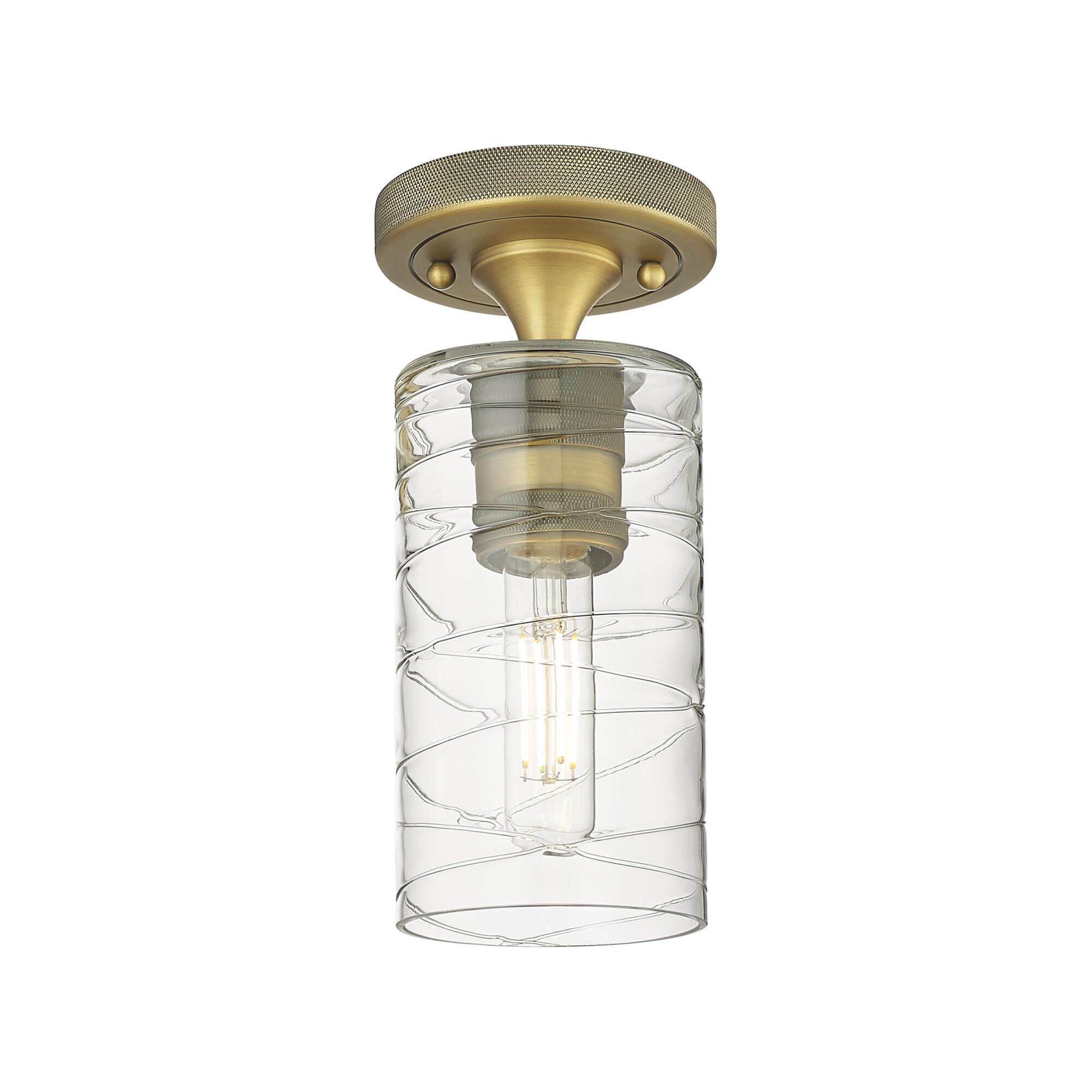 Shown in Brushed Brass finish and Deco Swirl glass and Deco Swirl Glass shade