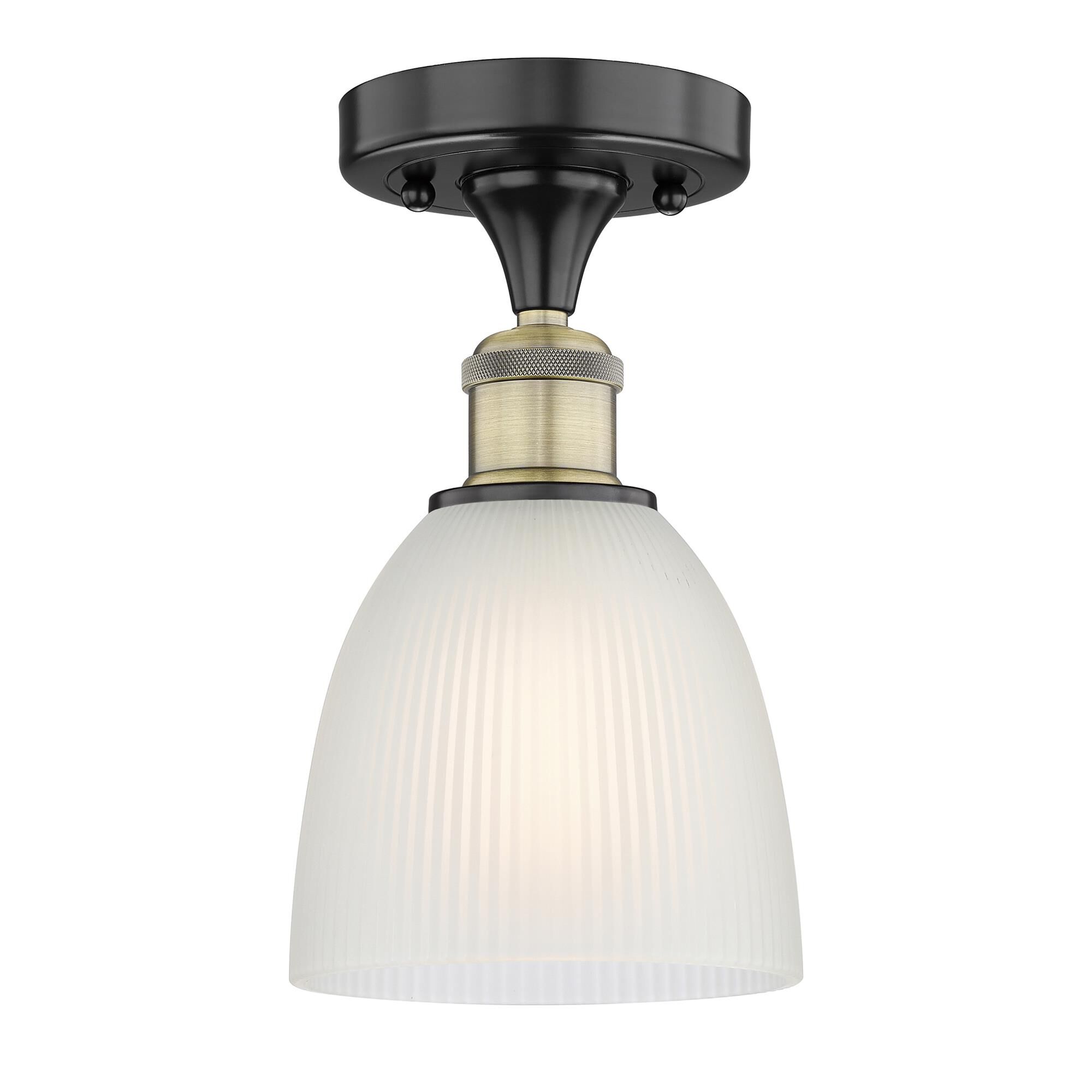 Shown in Black Antique Brass finish and White glass