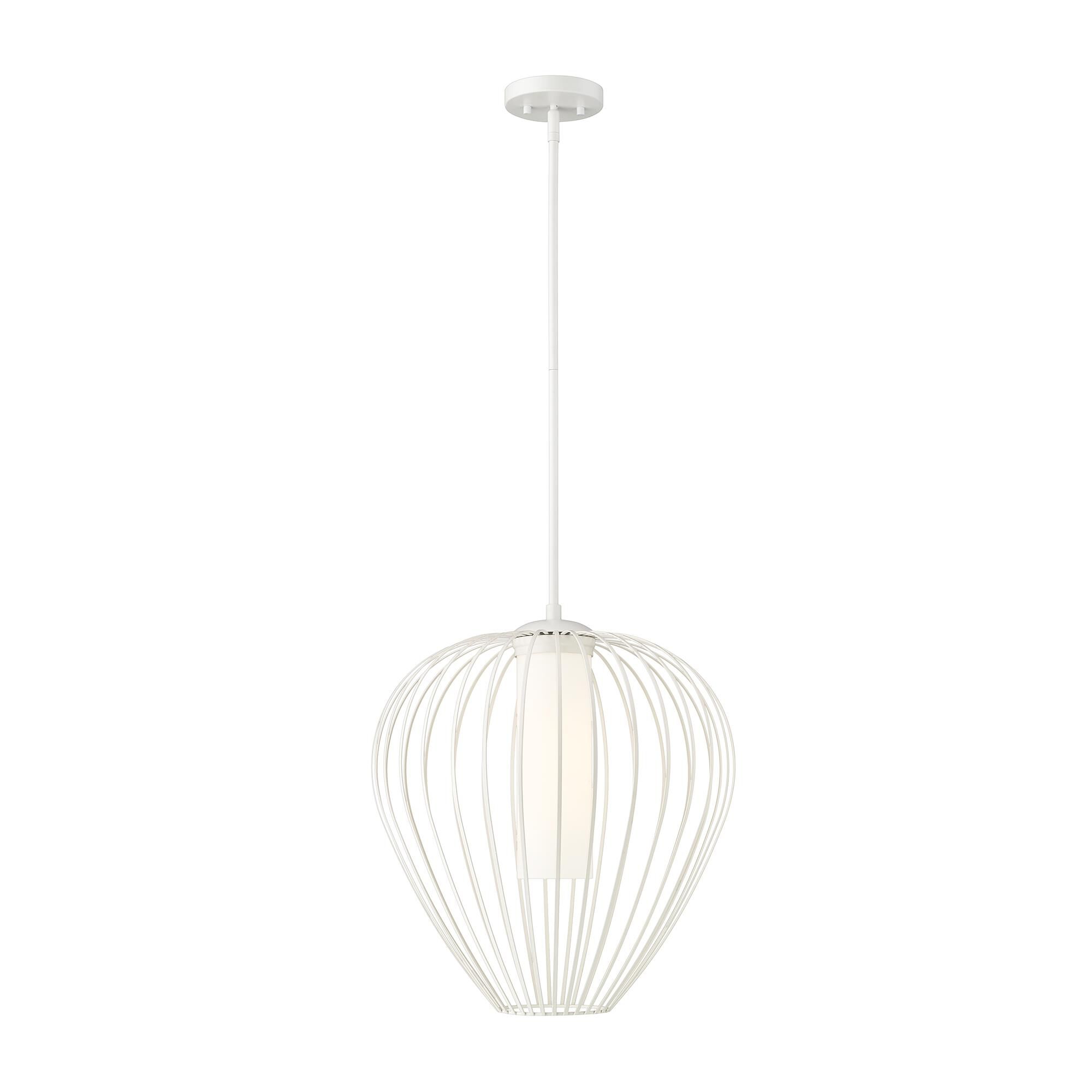 Shown in Textured White finish and White Opal glass and White Opal shade