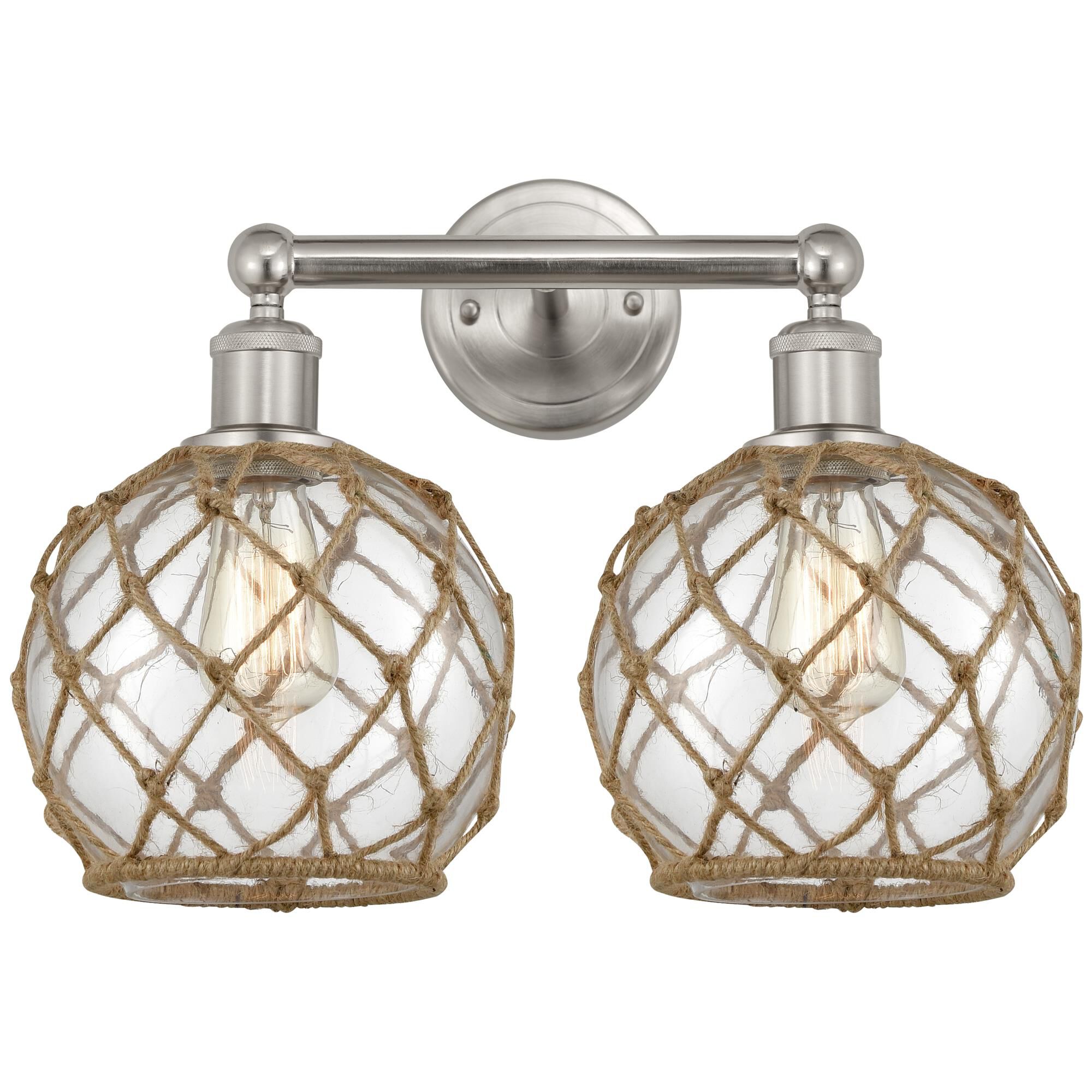Shown in Brushed Satin Nickel finish and Clear with Brown Rope glass
