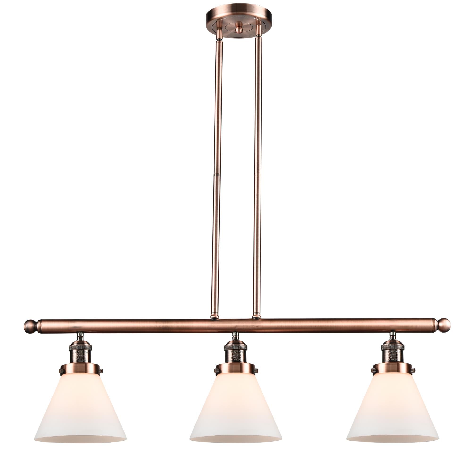 Shown in Antique Copper finish and Matte White Cased glass