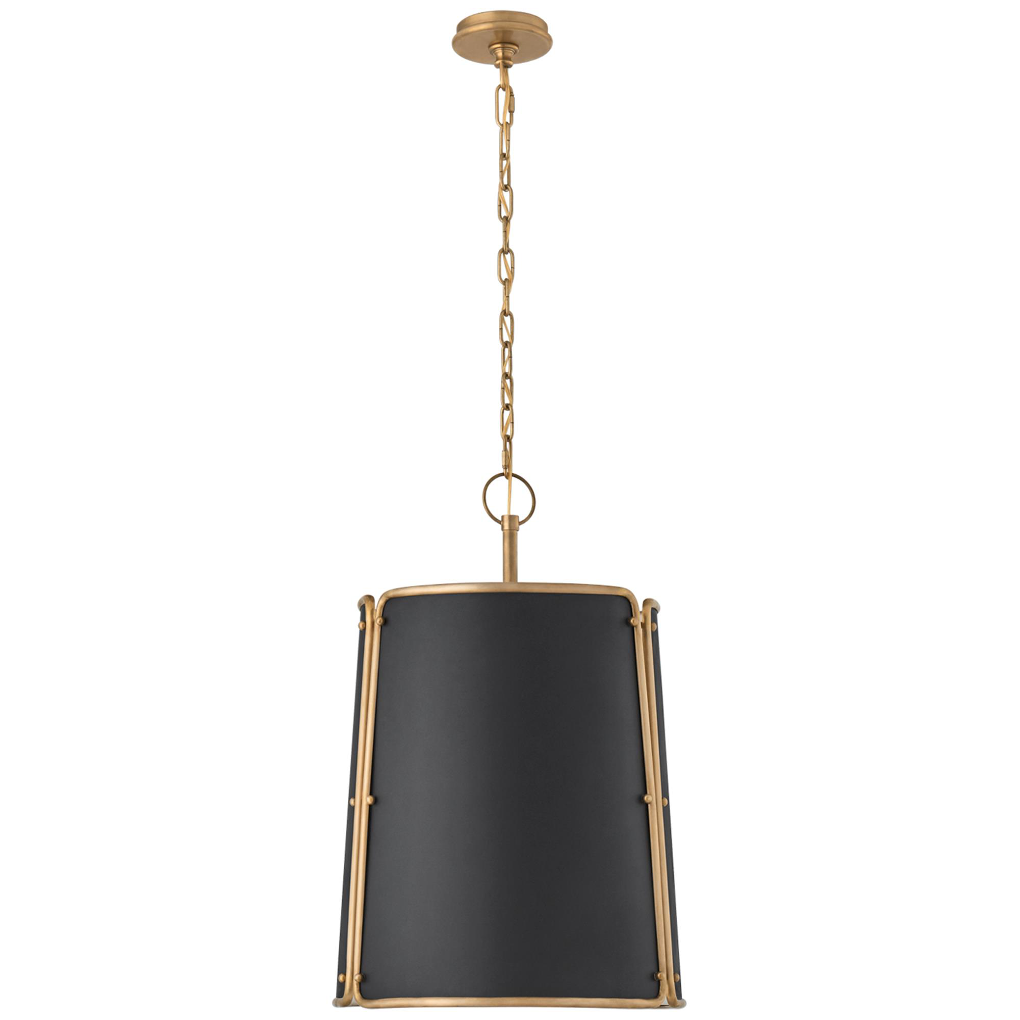 Shown in Hand-Rubbed Antique Brass finish and Black shade