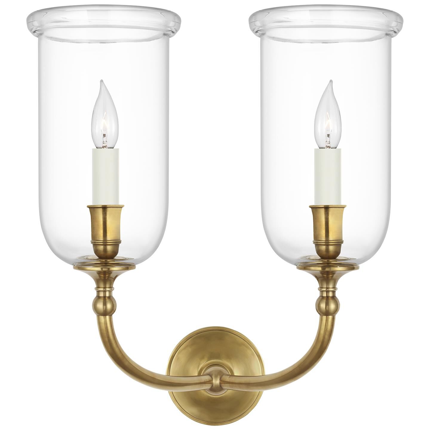 Shown in Natural Brass finish and Clear glass