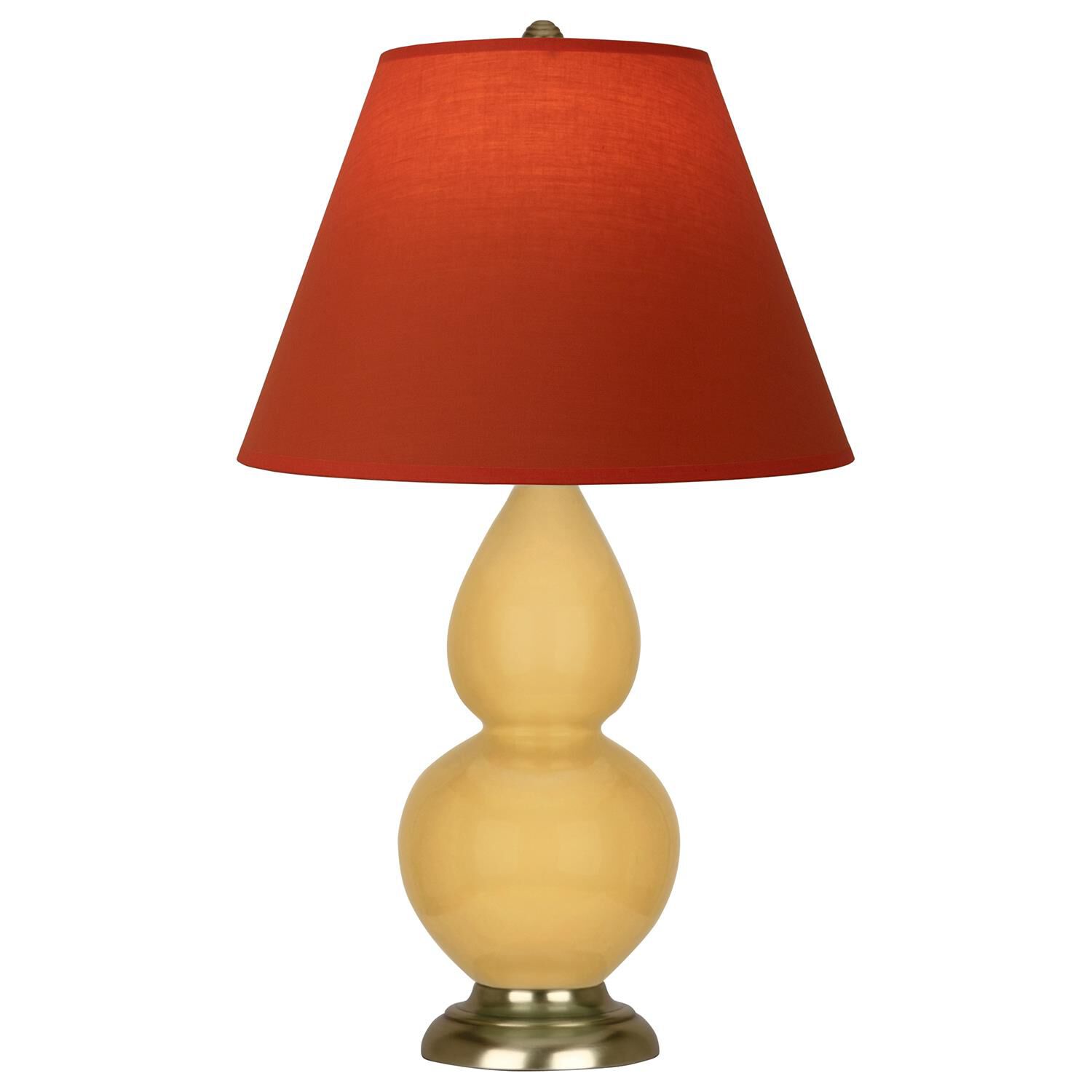 Shown in Sunset finish and Tangerine and Taupe Lining shade and Antique Brass accent