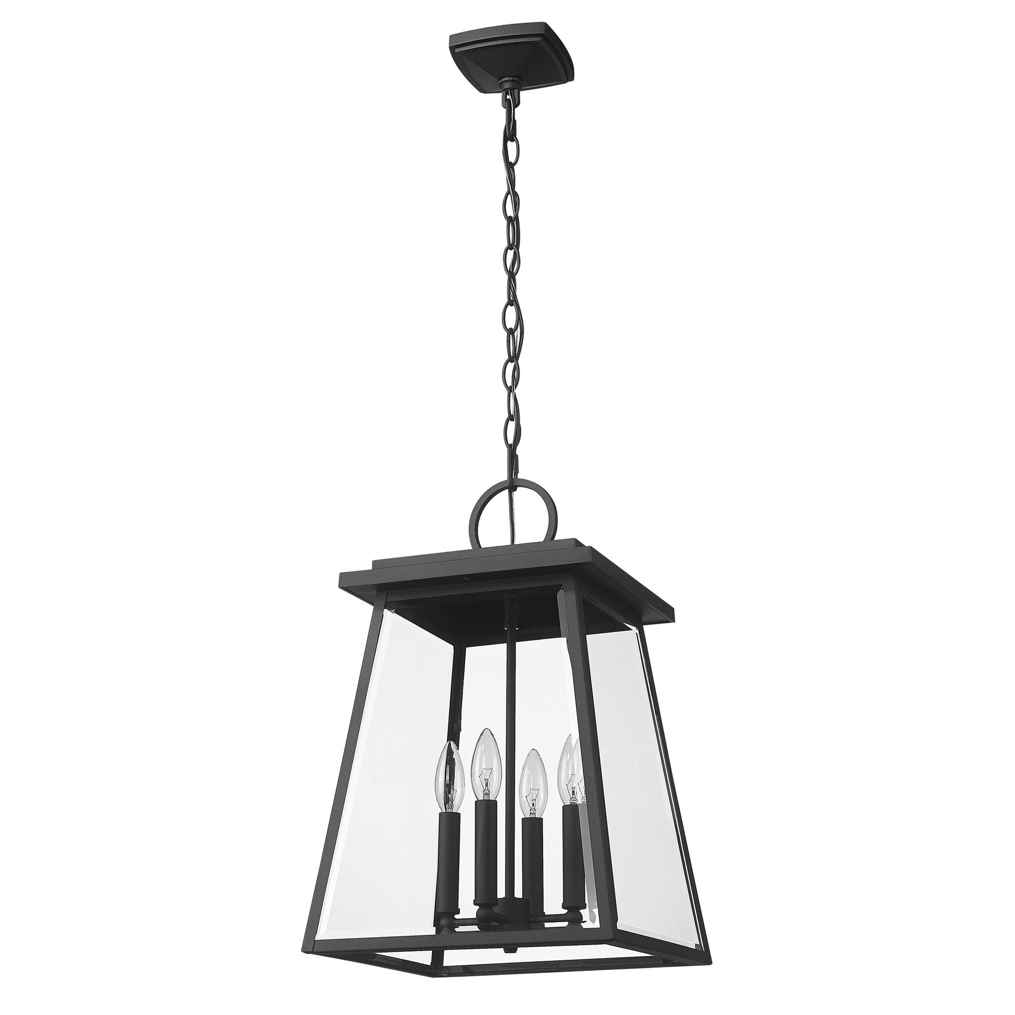 Shown in Black finish and Clear Beveled glass