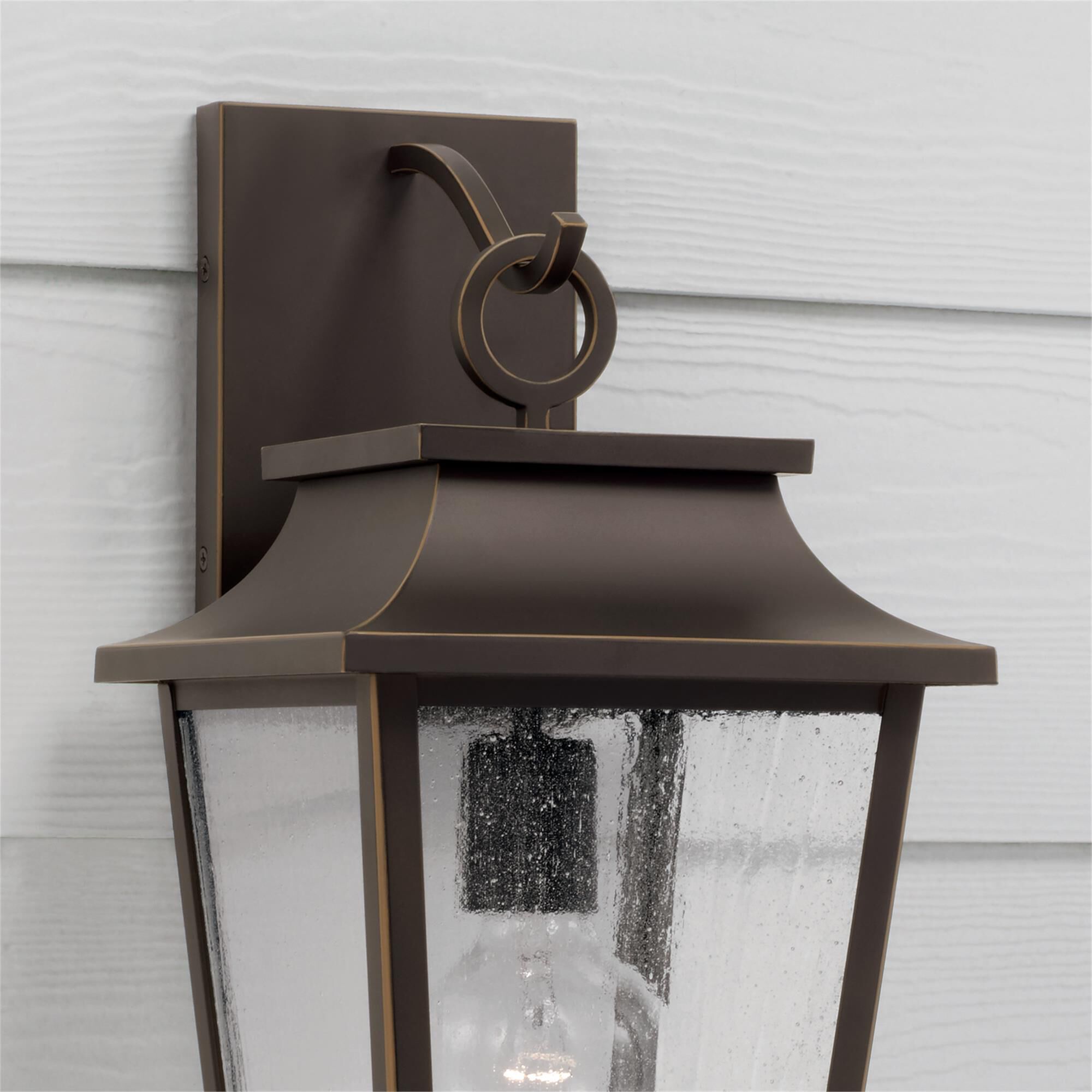 Shown in Oiled Bronze finish and Antiqued glass