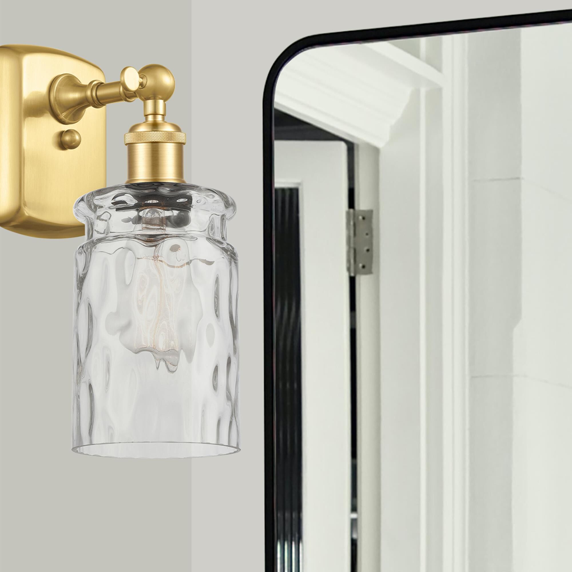 Shown in Satin Gold finish and Clear WaterCandor glass and Polished Chrome accent