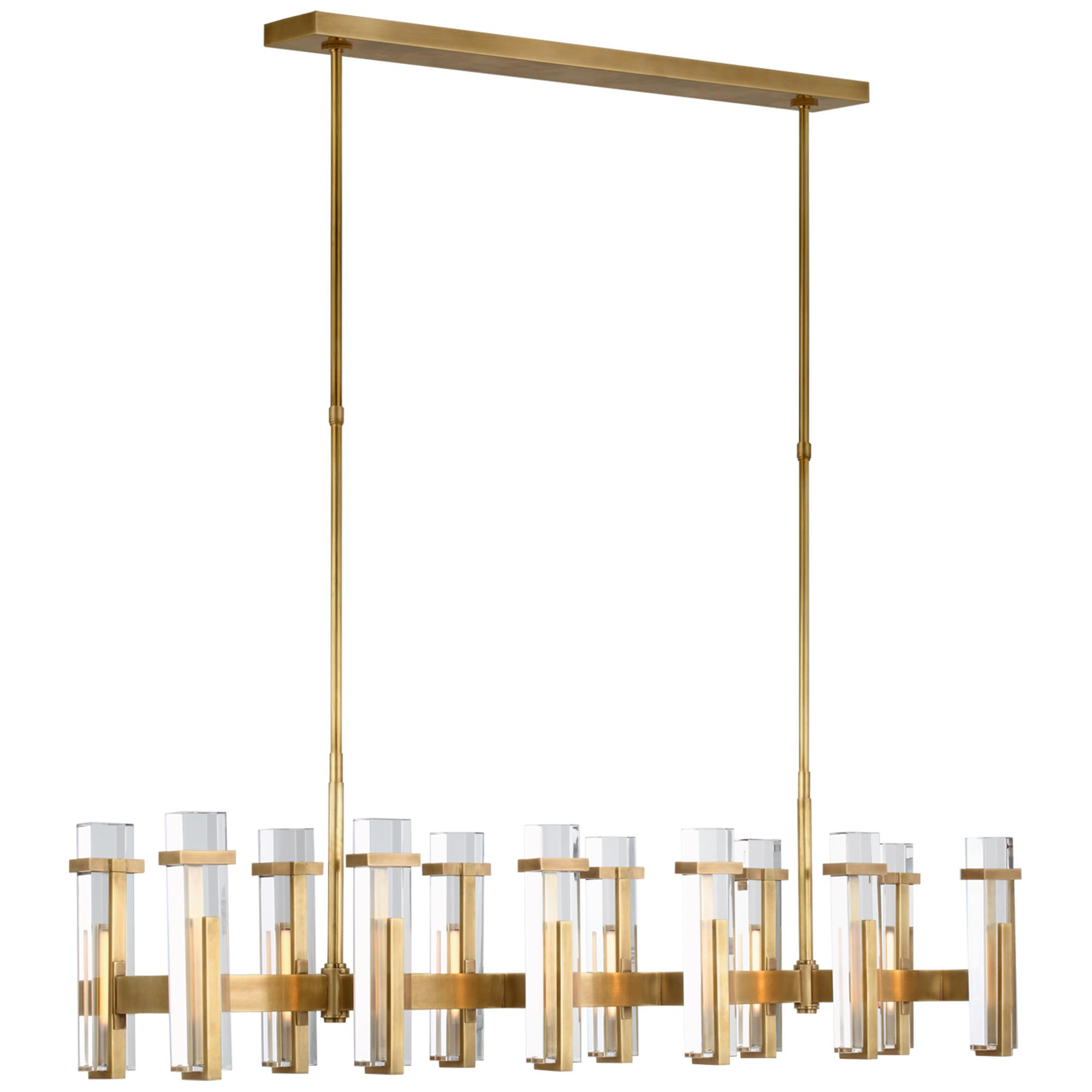 Shown in Hand-Rubbed Antique Brass finish and Crystal shade