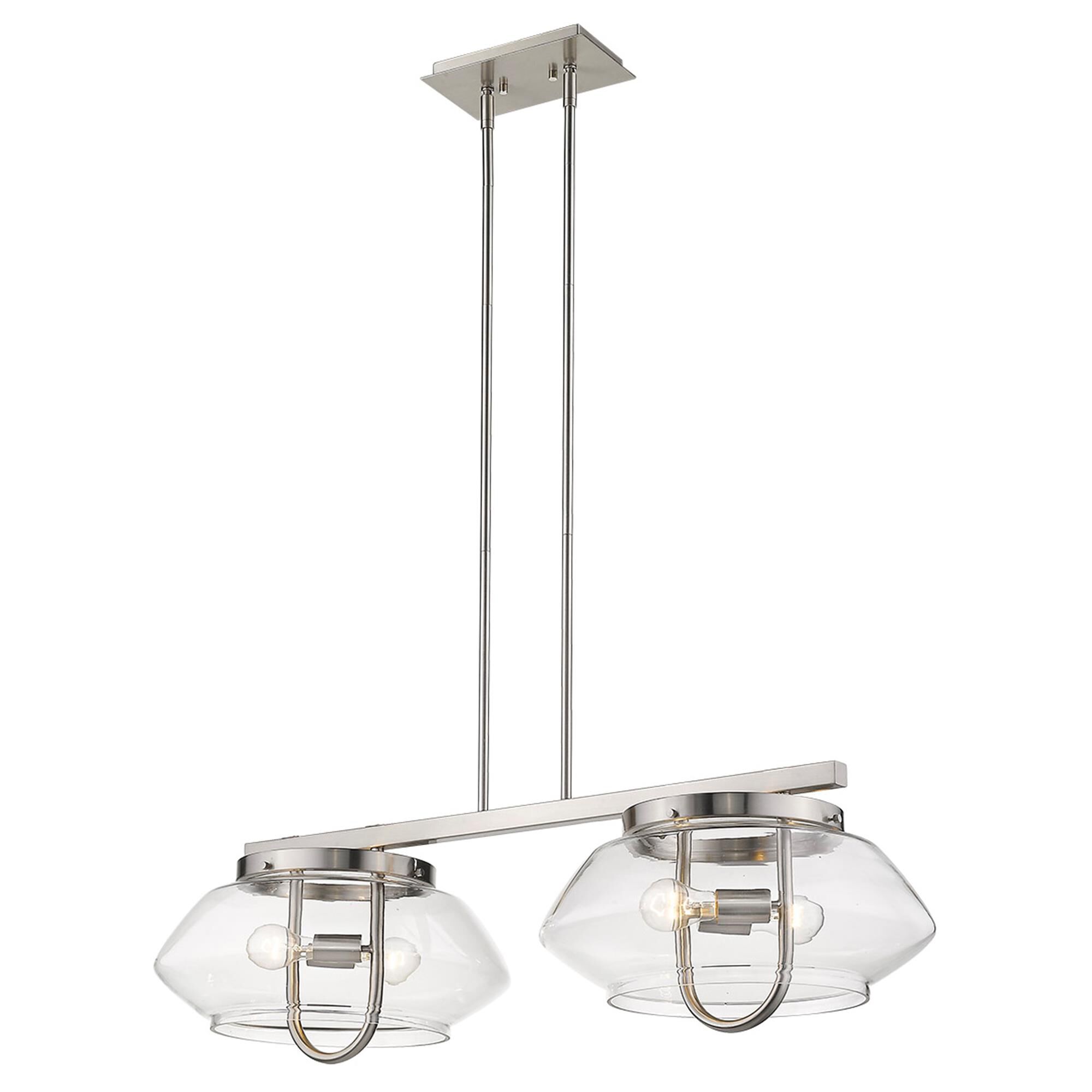 Shown in Satin Nickel finish and Clear glass and Clear Glass Drum shade