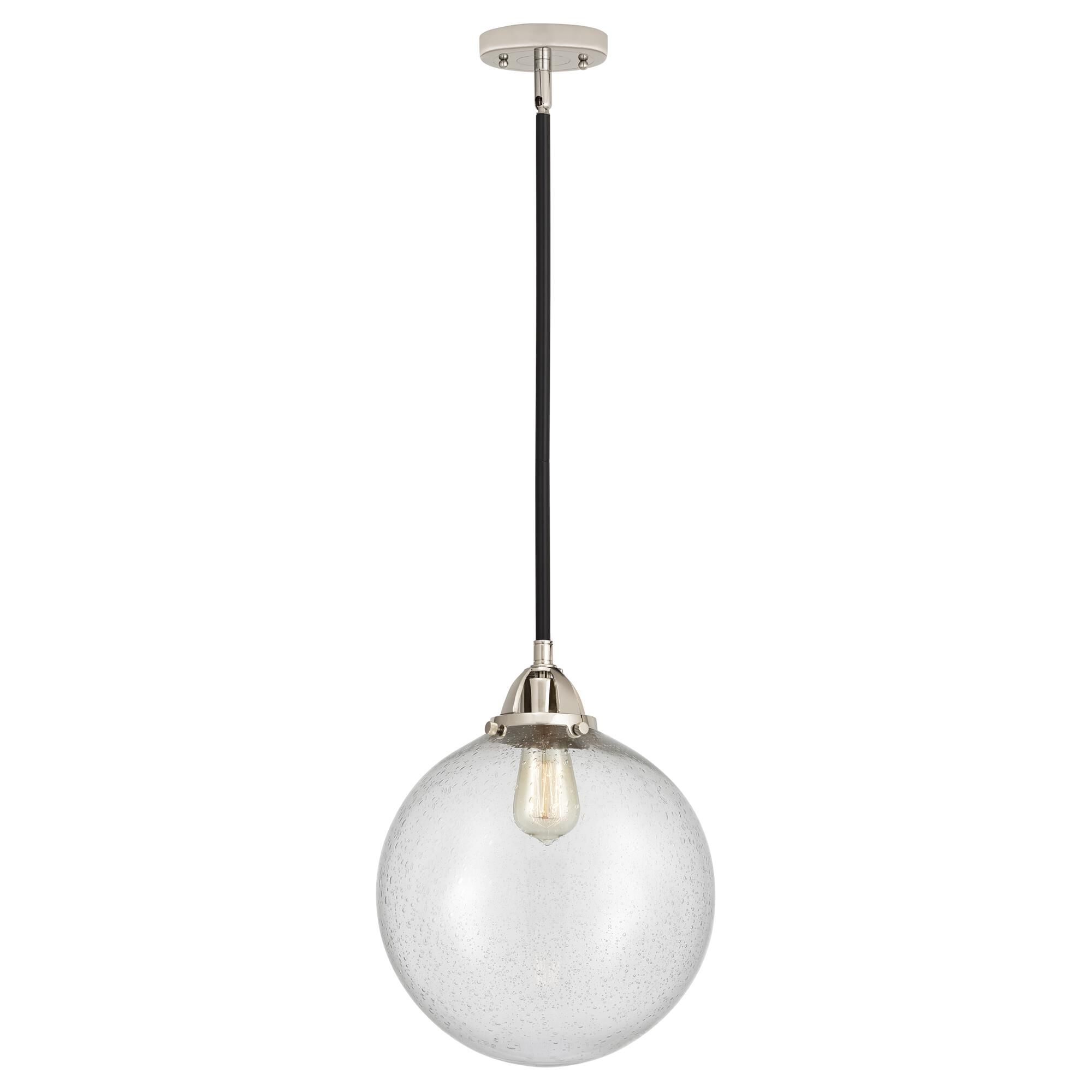 Shown in Black Polished Nickel finish and Seedy Globe glass and No Shade shade