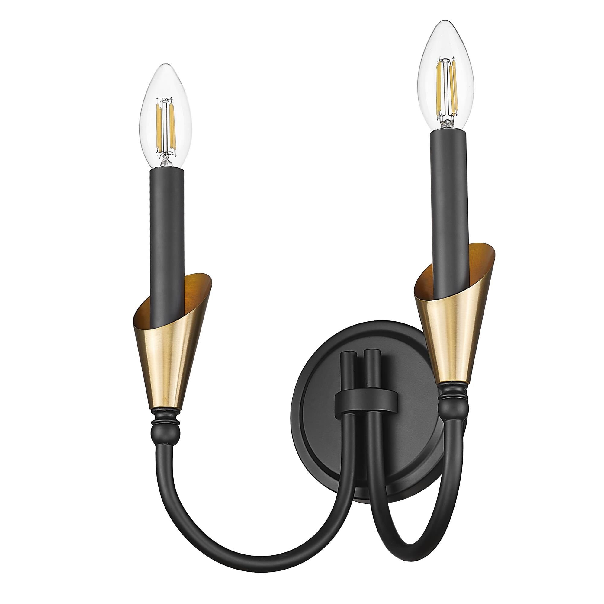 Shown in Matte Black And Modern Gold finish and White glass and White shade