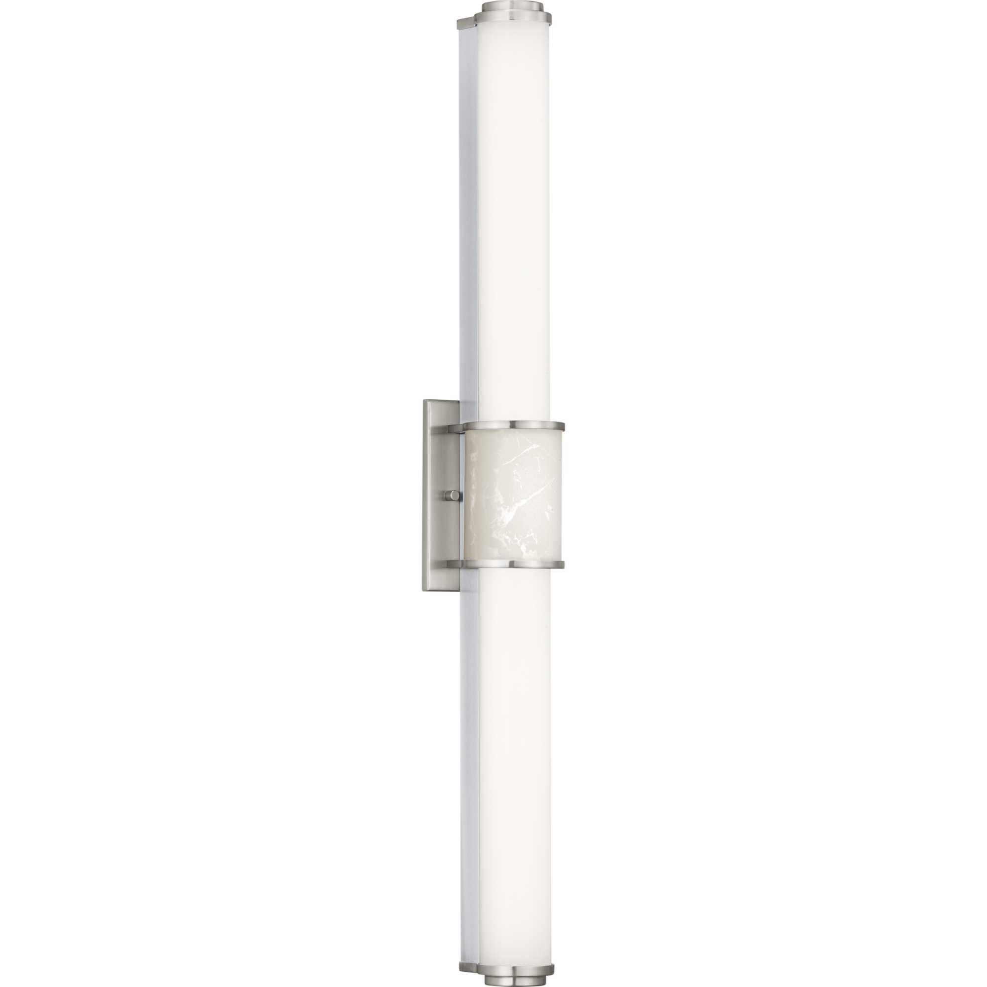 Shown in Brushed Nickel finish and White glass and Acrylic shade