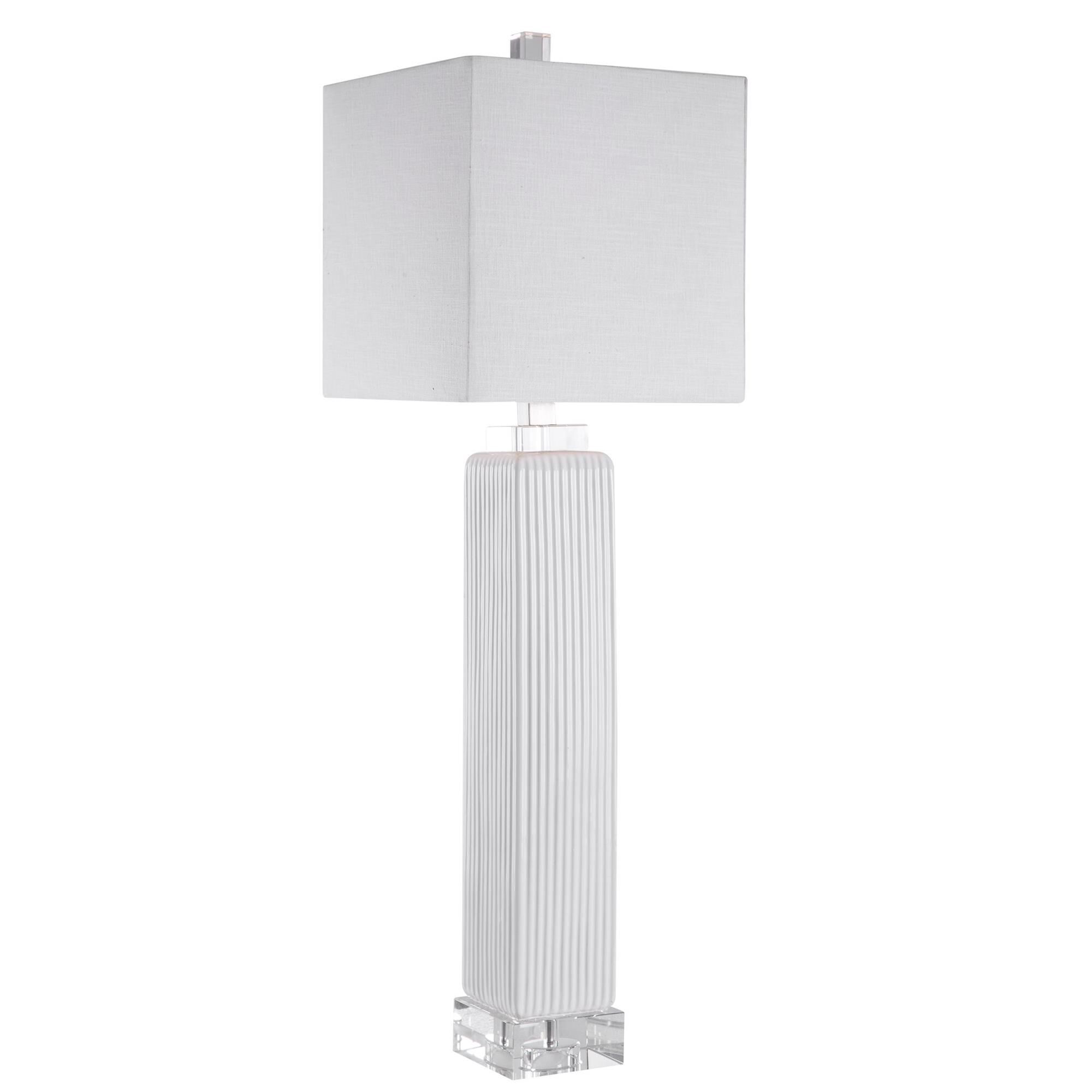 Shown in Showcasing A Refined Transitional Style, This Buffet Lamp Can Be Easily Placed With Its Square Ribbe finish and Square Hardback shade