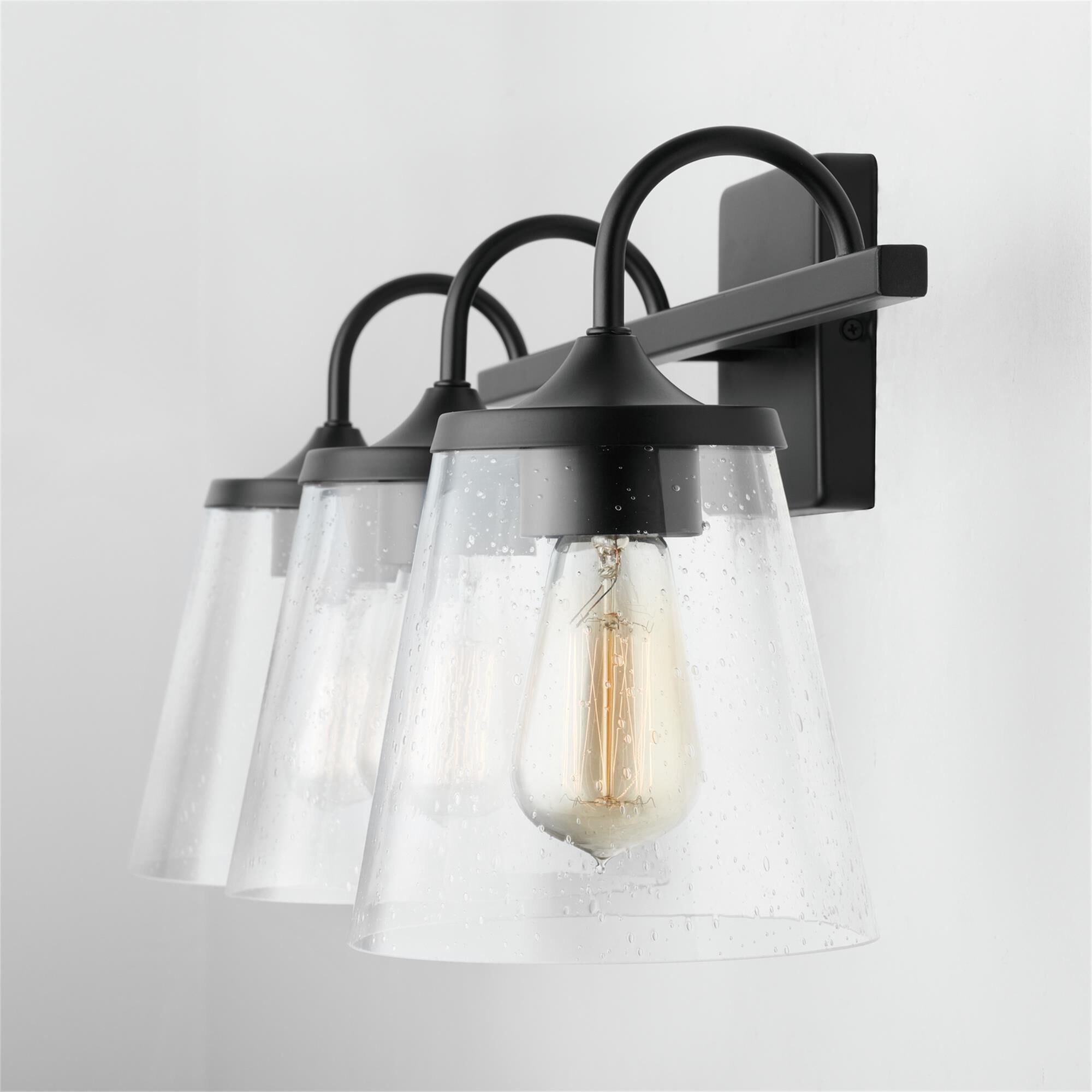 Shown in Matte Black finish and Clear Seeded glass