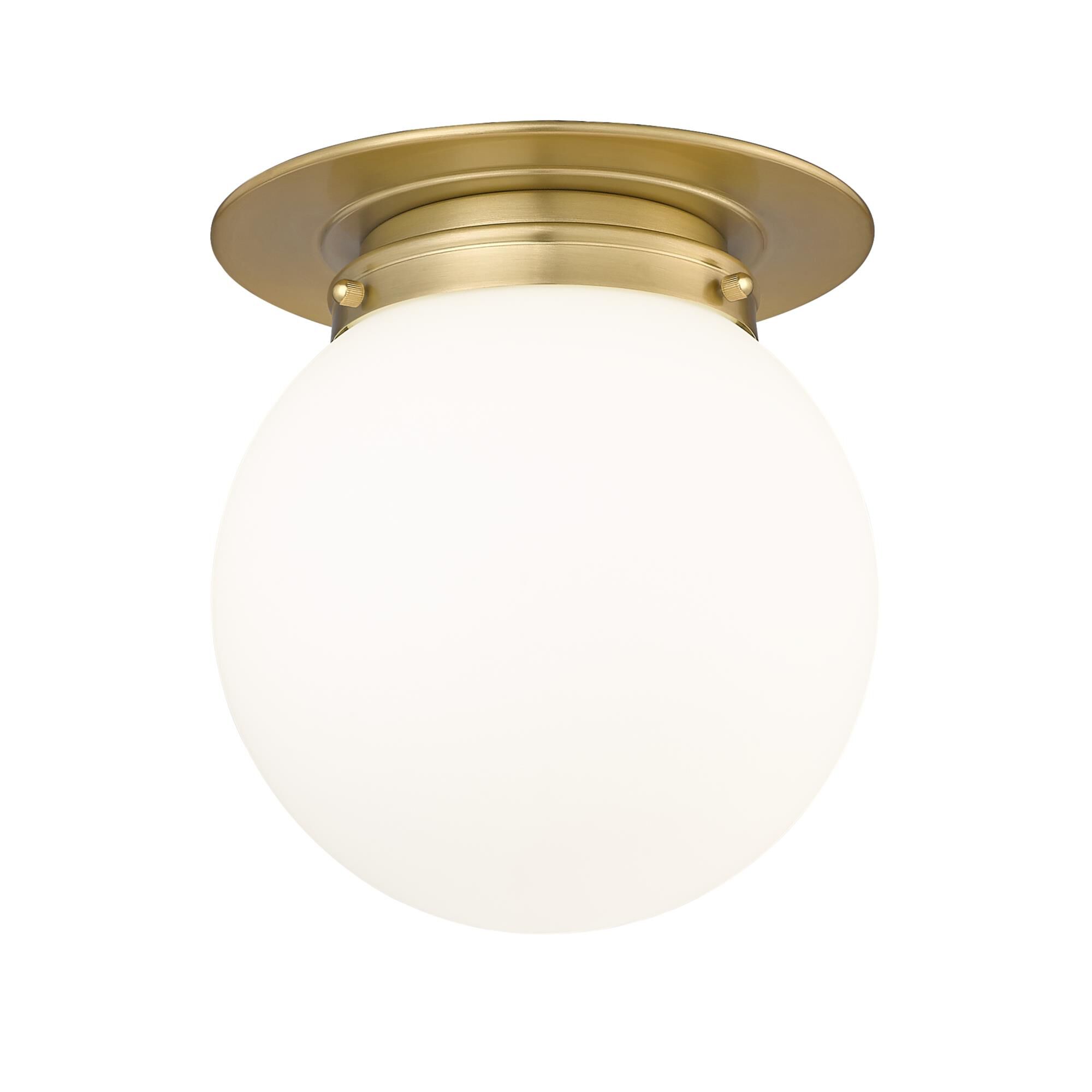 Shown in Heritage Brass finish and White Opal glass and White Opal shade