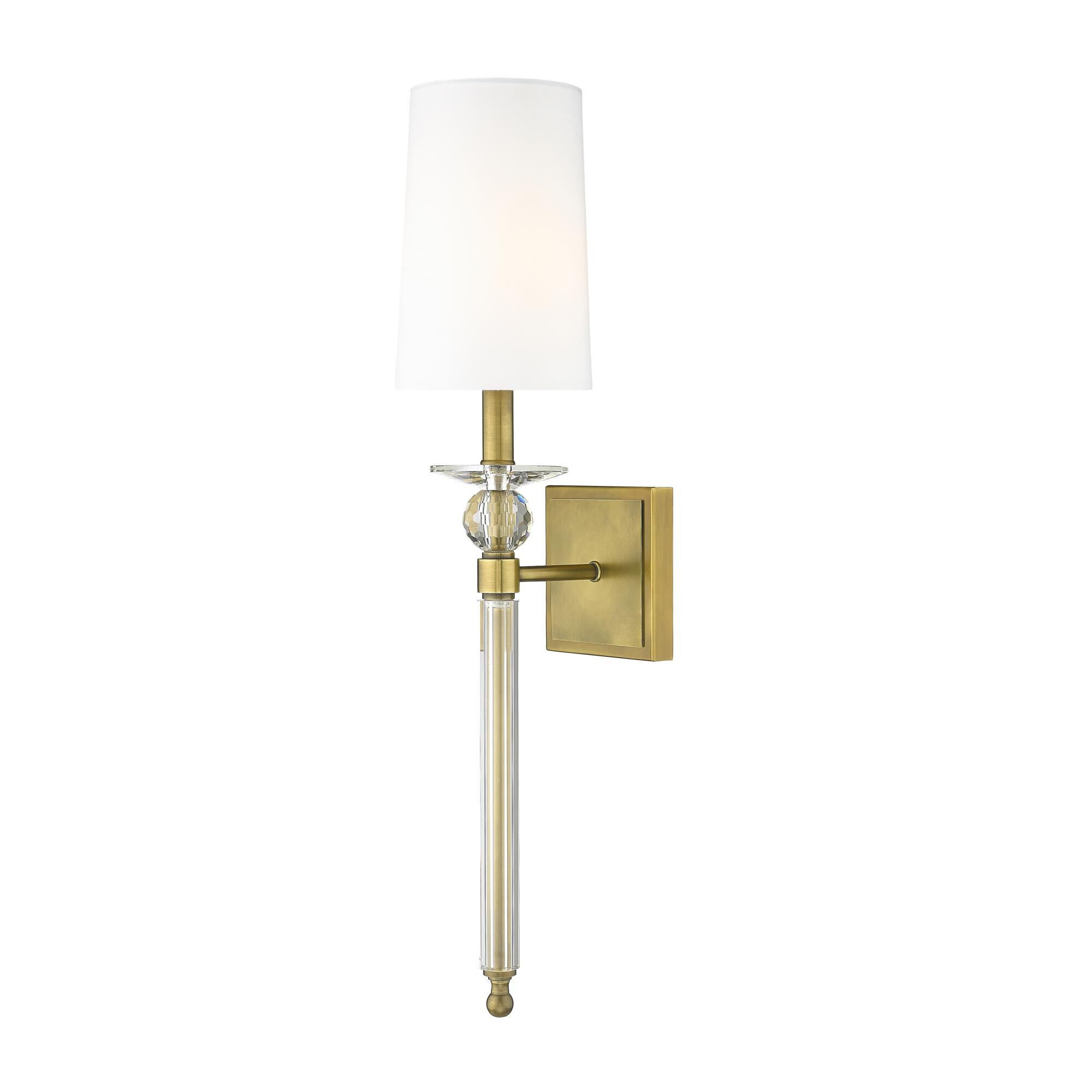 Shown in Rubbed Brass finish and Fabric glass and Fabric shade