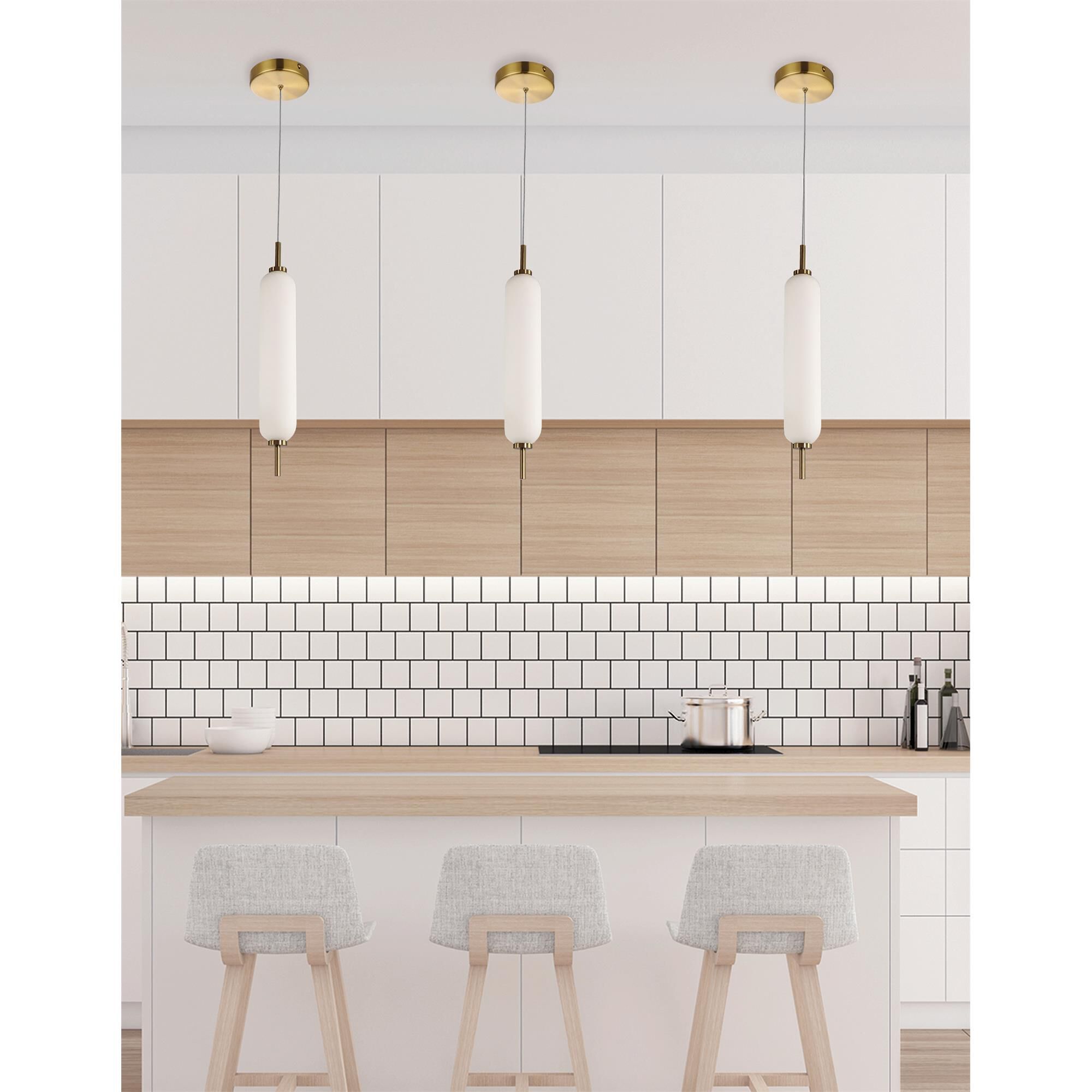 Shown in Aged Brass finish and White shade