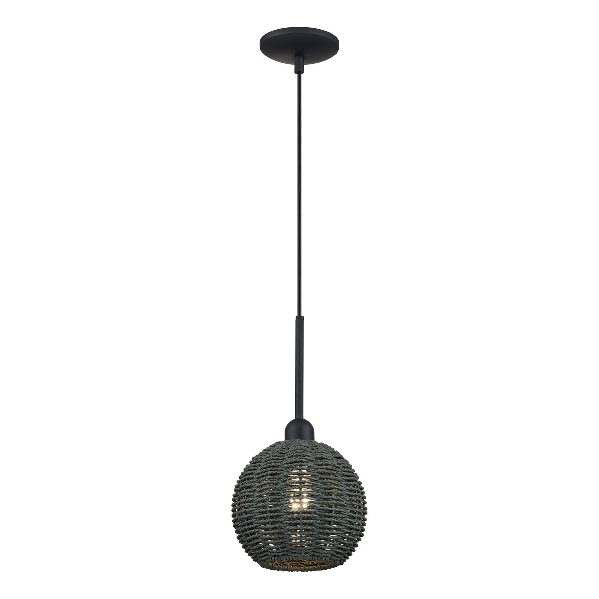 Shown in Black finish and Hand-Woven Midnight Black Color Paper Rope shade