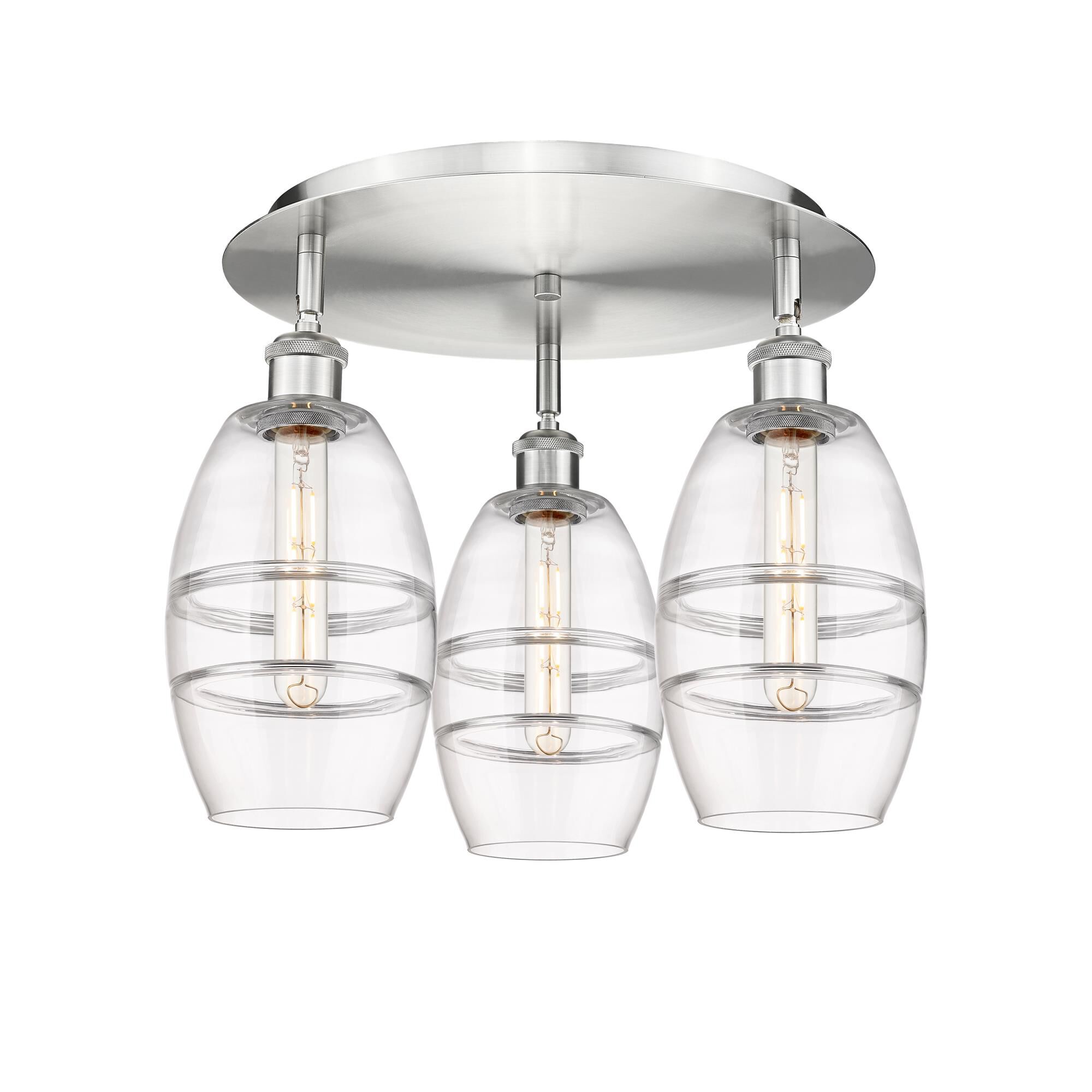 Shown in Satin Nickel finish and Clear glass