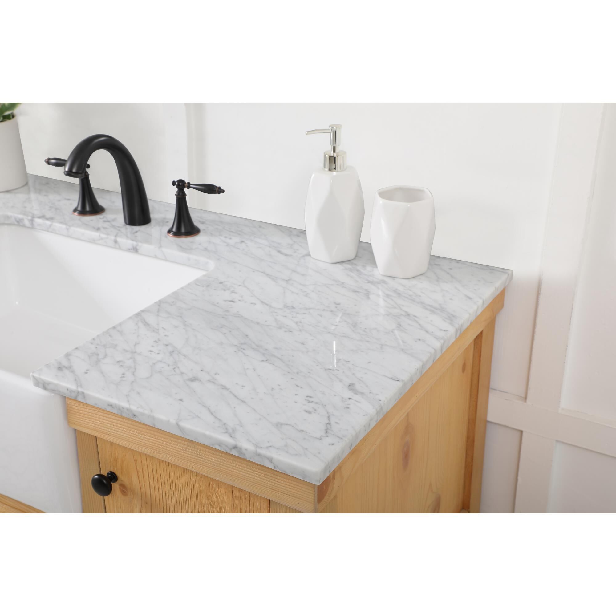 Shown in Natural Wood finish and Without Backsplash accent