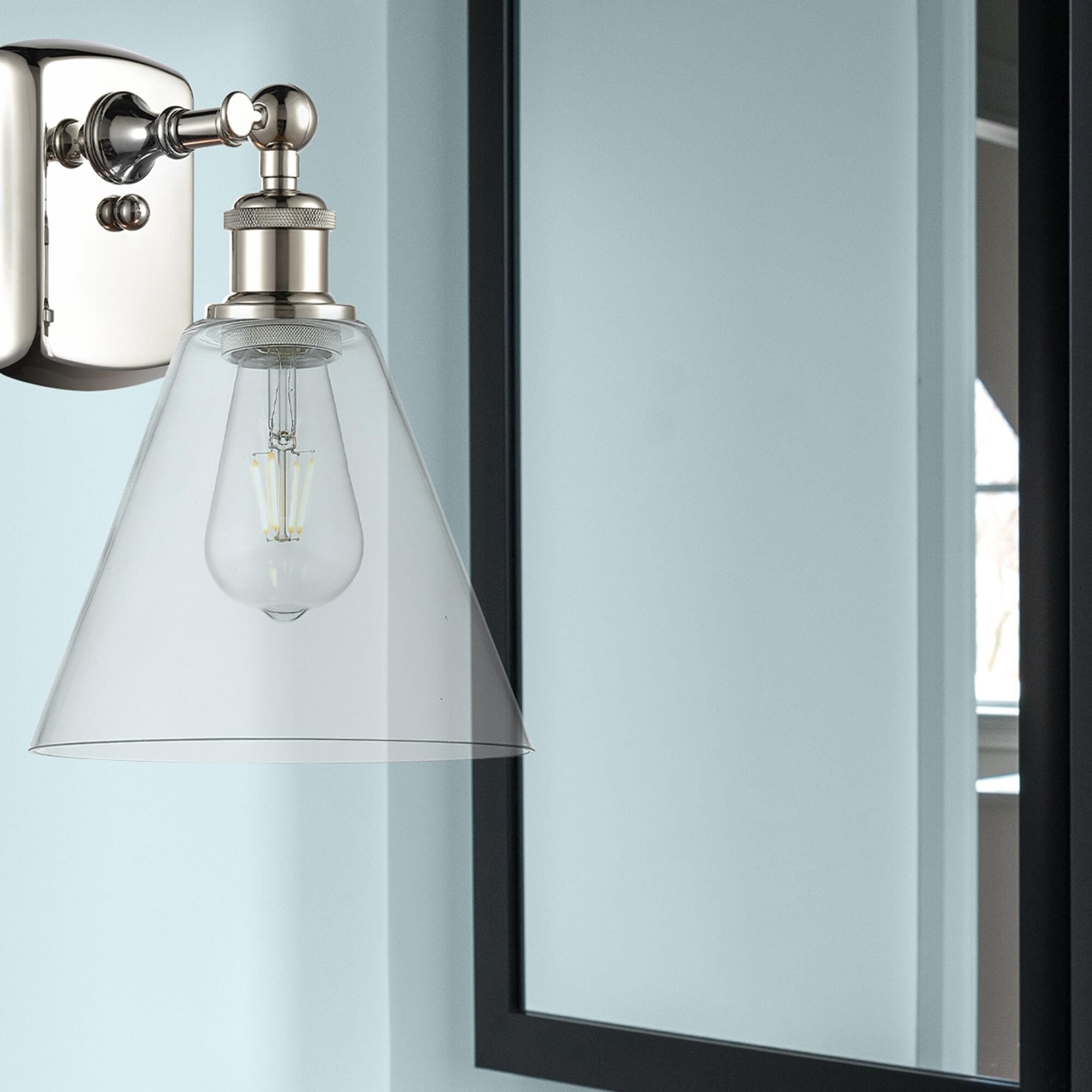 Shown in Polished Nickel finish and Clear Ballston Cone glass and No Shade shade