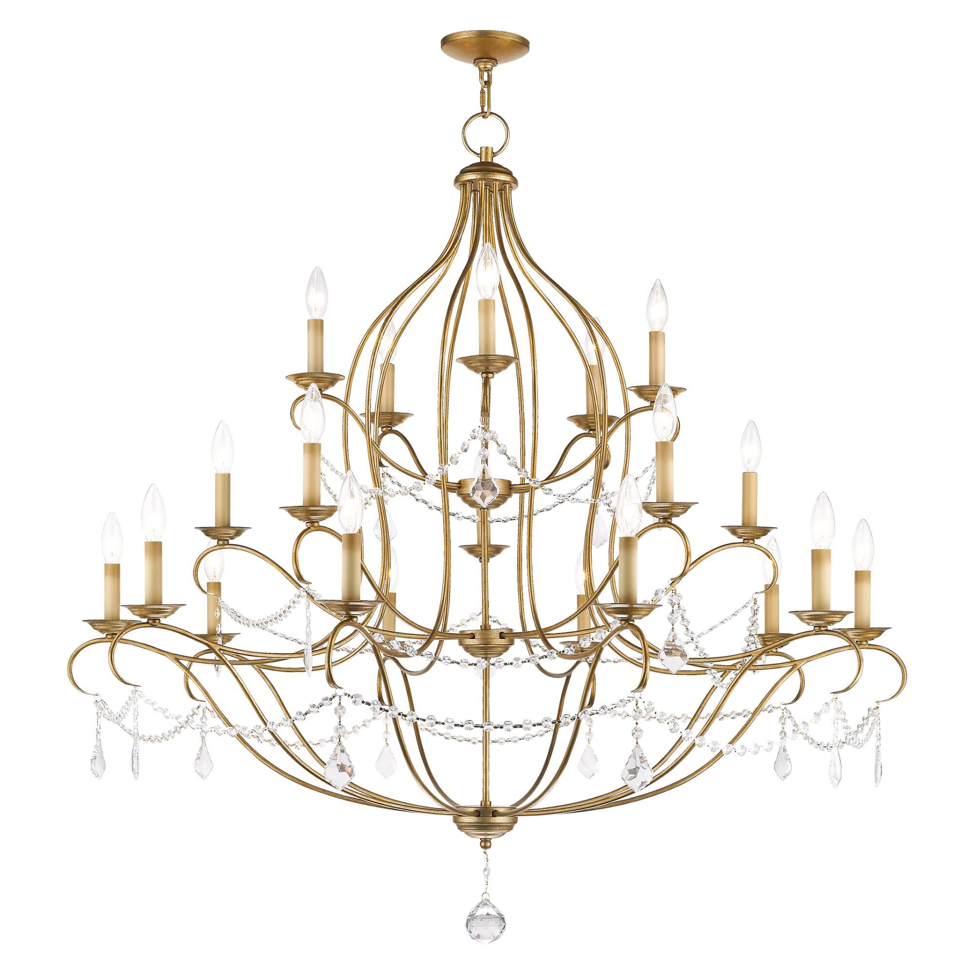 Shown in Antique Gold Leaf finish and Clear crystal