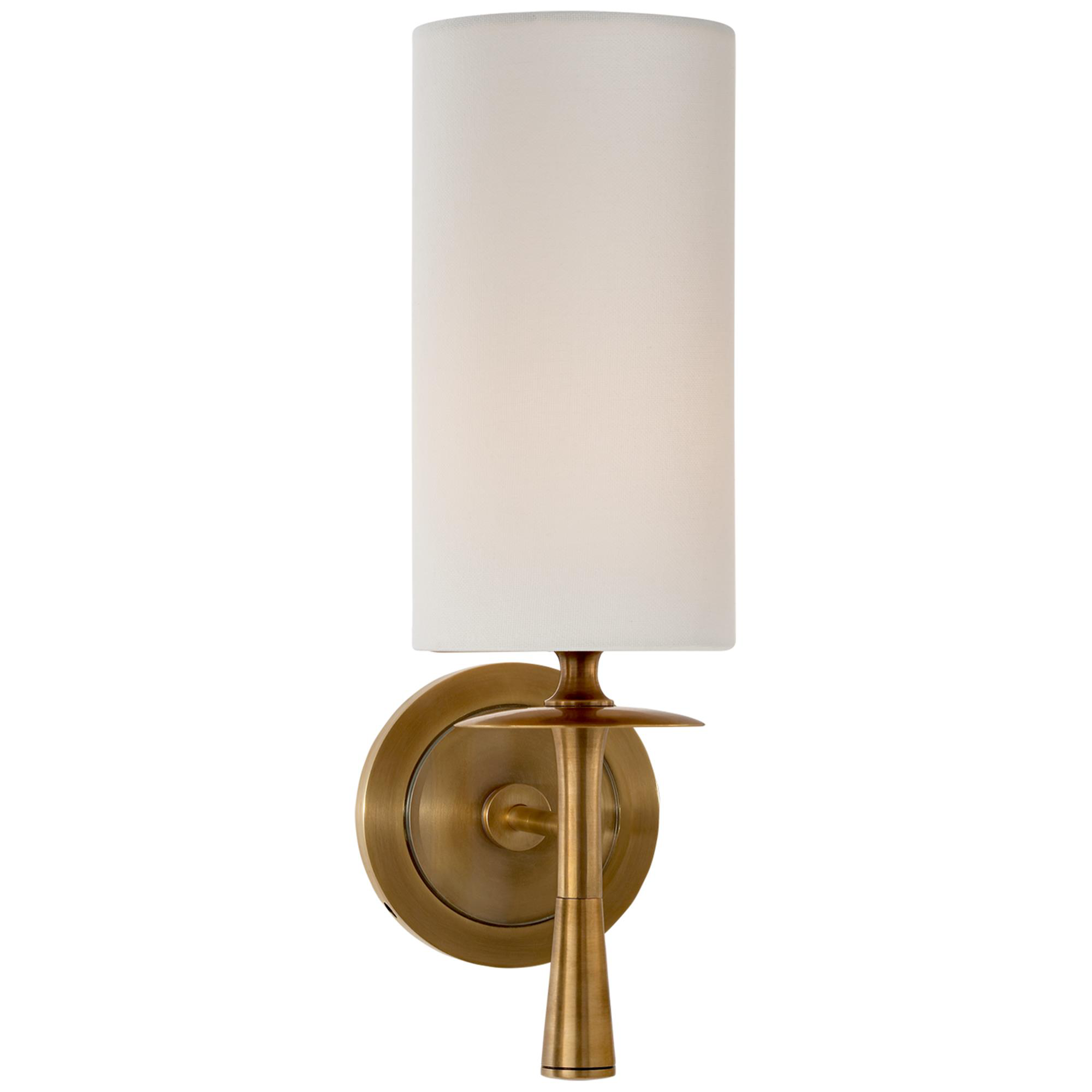 Shown in Hand-Rubbed Antique Brass finish and Linen shade