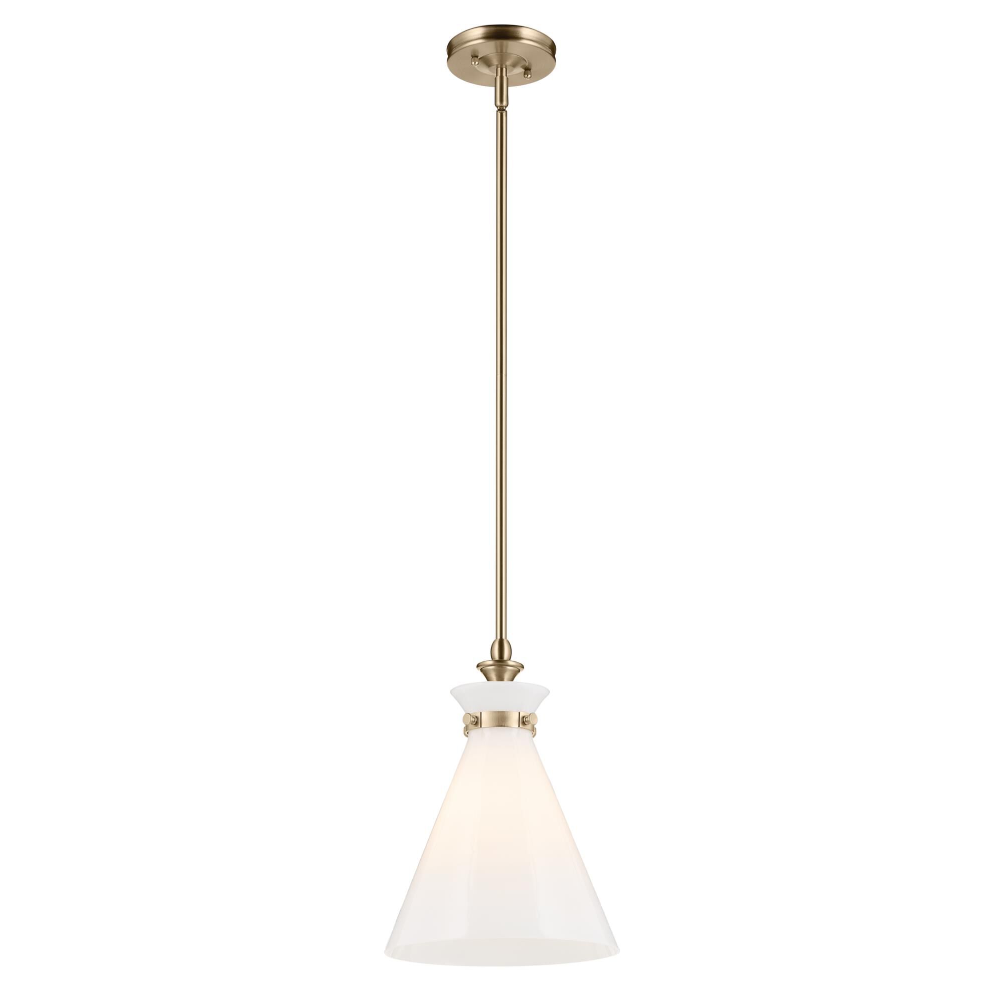Shown in Champagne Bronze finish and Opal glass