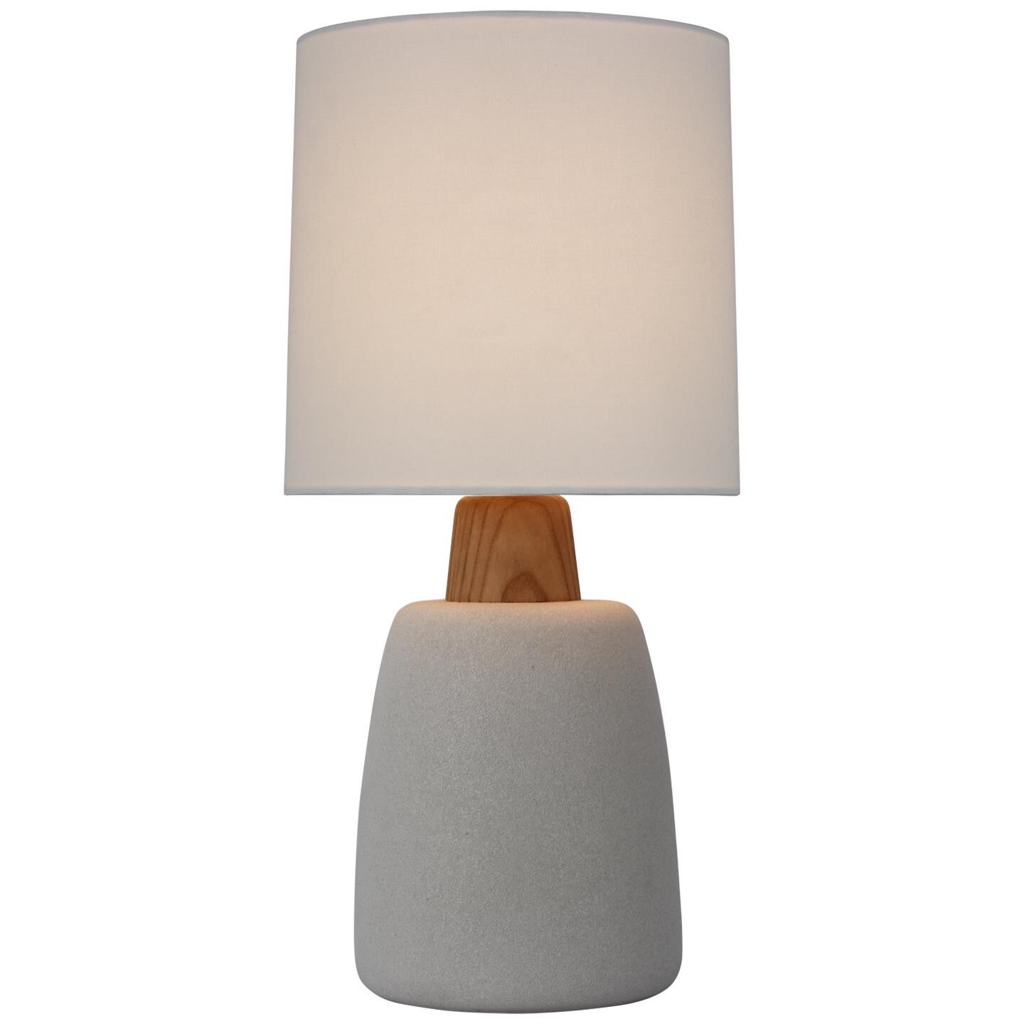 Shown in Porous White And Natural Oak finish and Linen shade