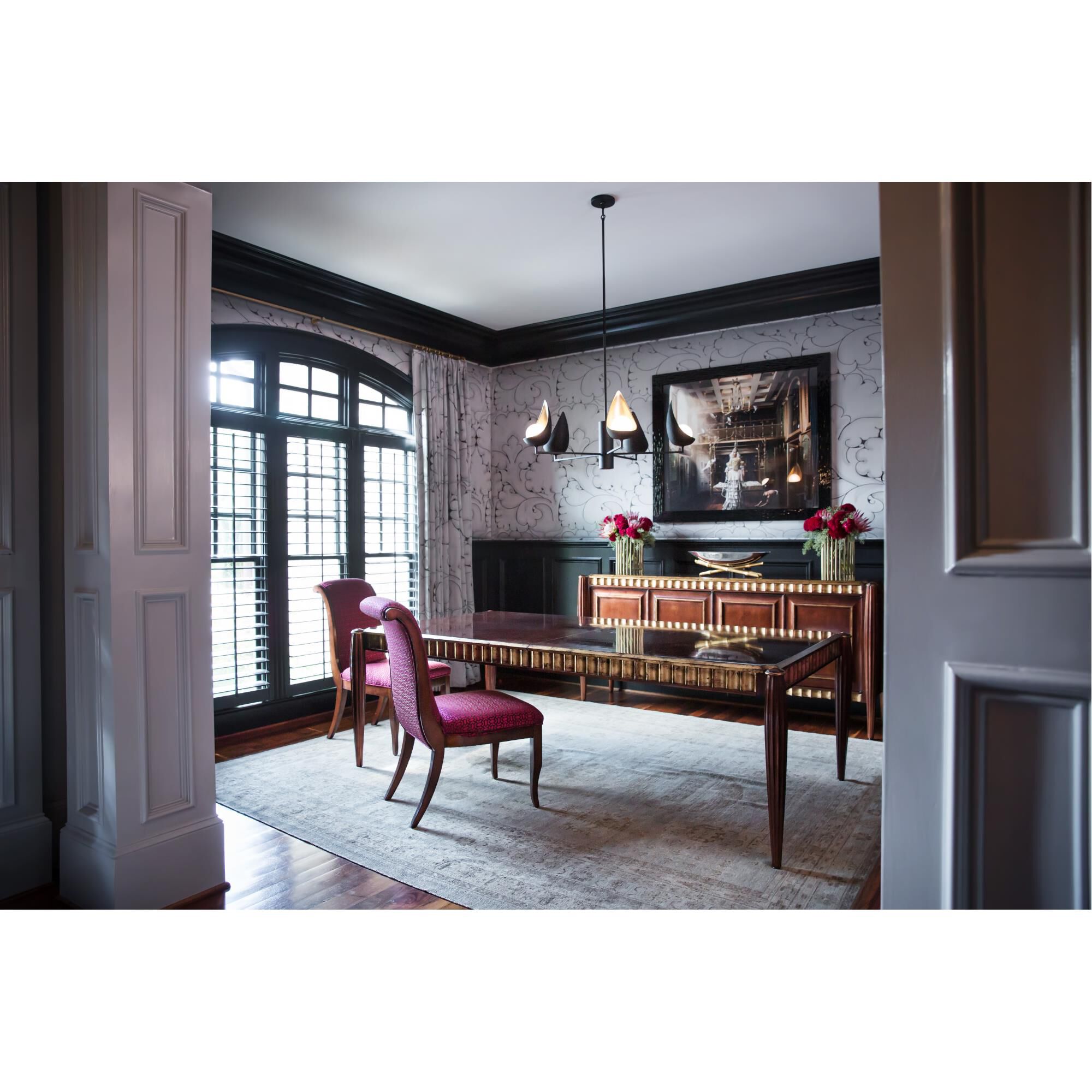 Shown in Black finish and Faux Alabaster glass