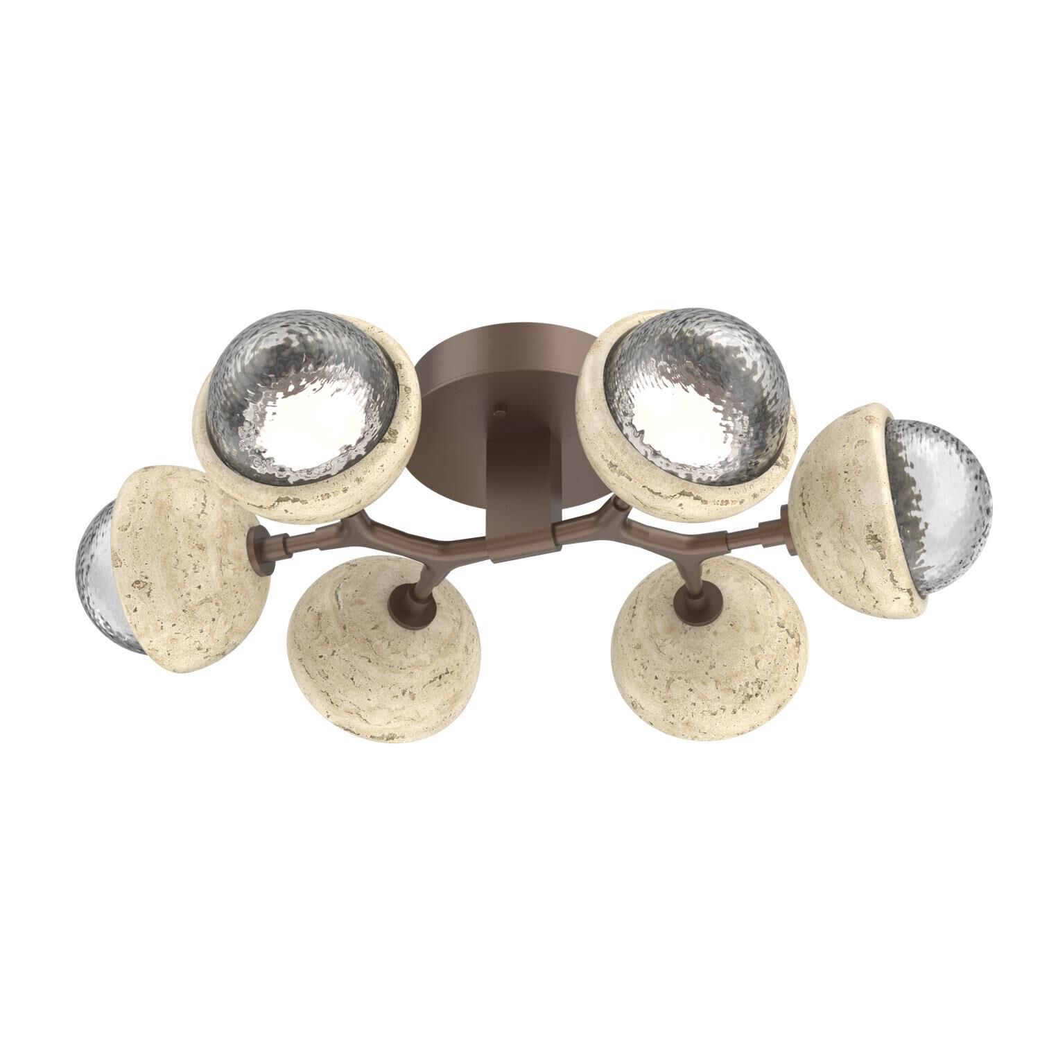 Shown in Burnished Bronze finish and Clear glass and Travertine Stone accent