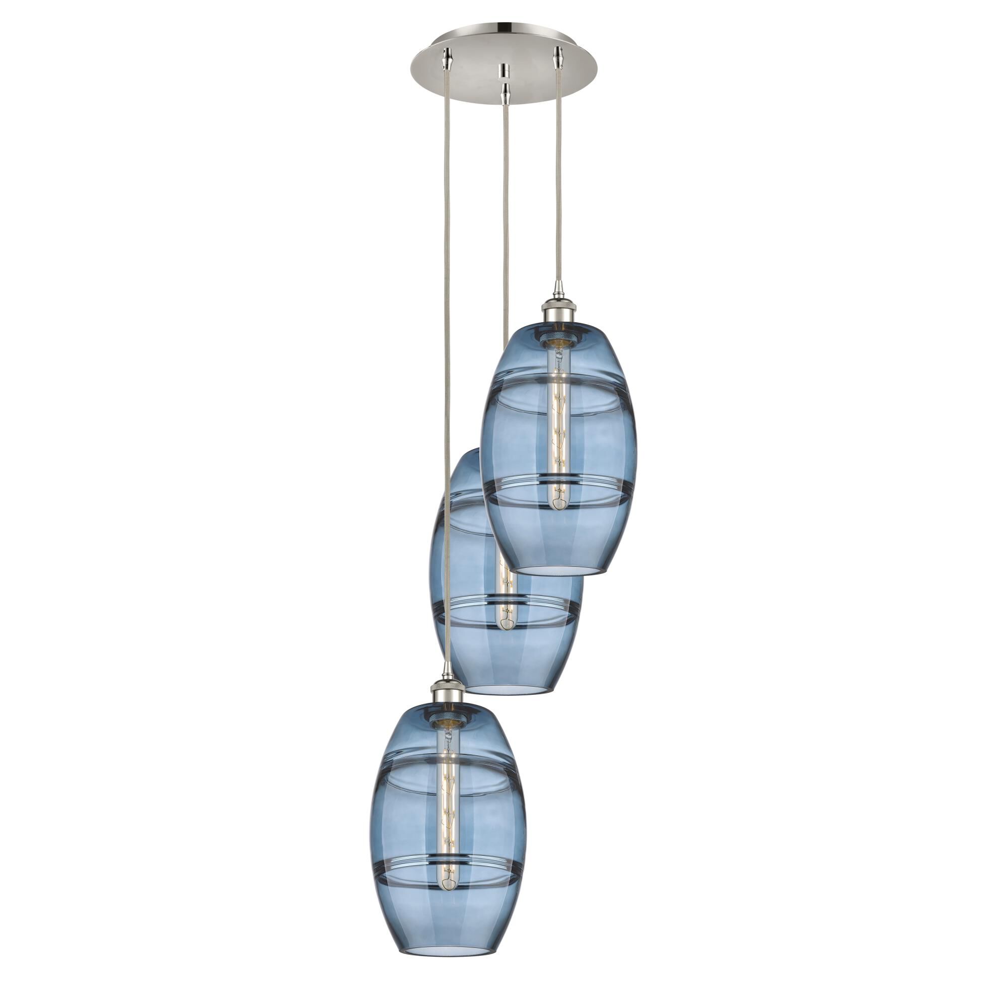 Shown in Polished Nickel finish and Princess Blue glass