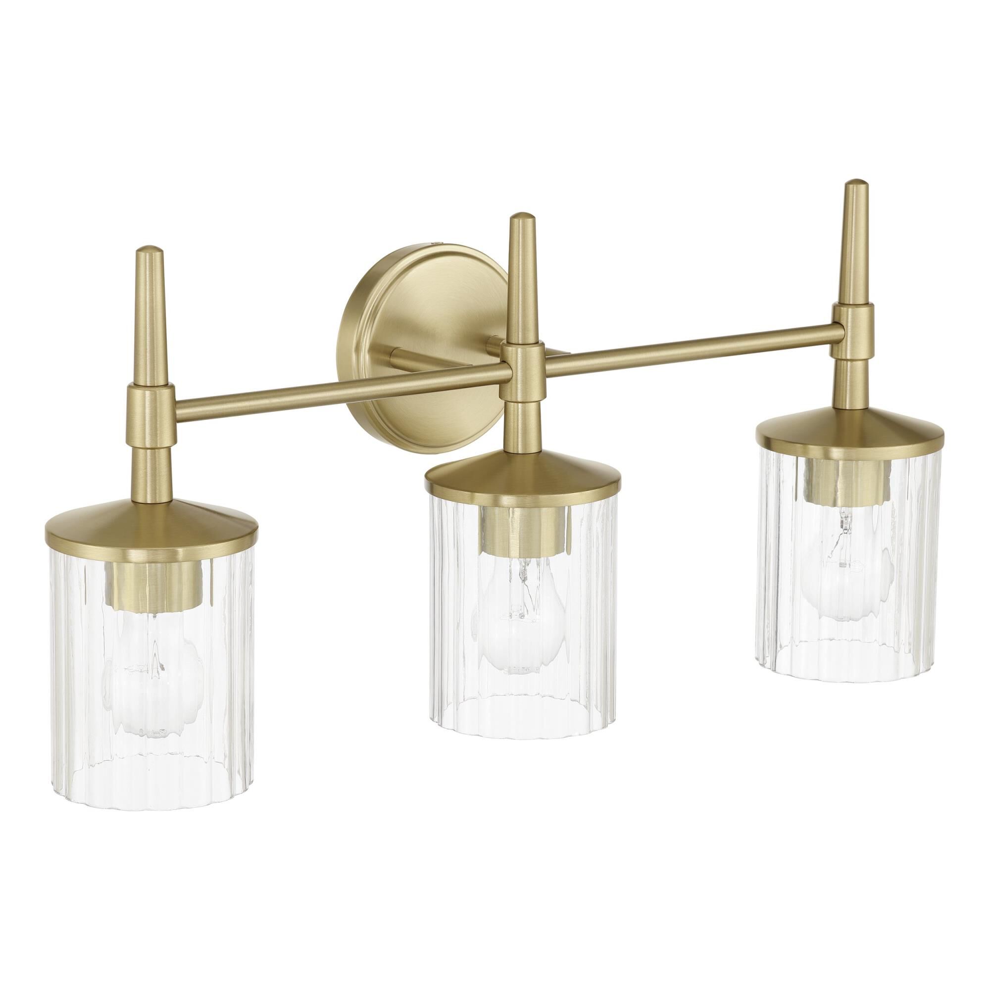 Shown in Champagne Gold finish and Clear Ribbed glass