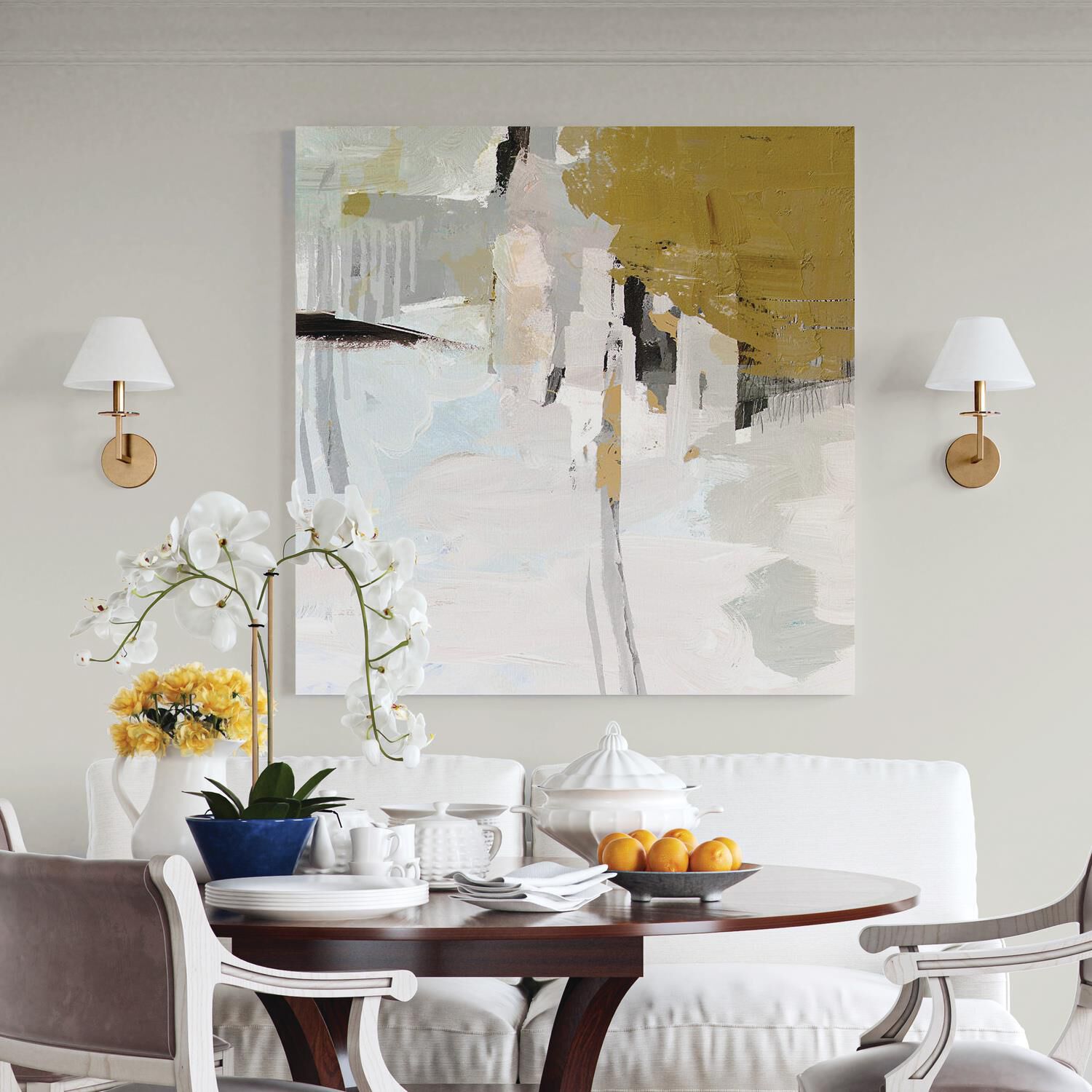 Shown in Aged Brass finish and White Fabric Stay-Straight shade