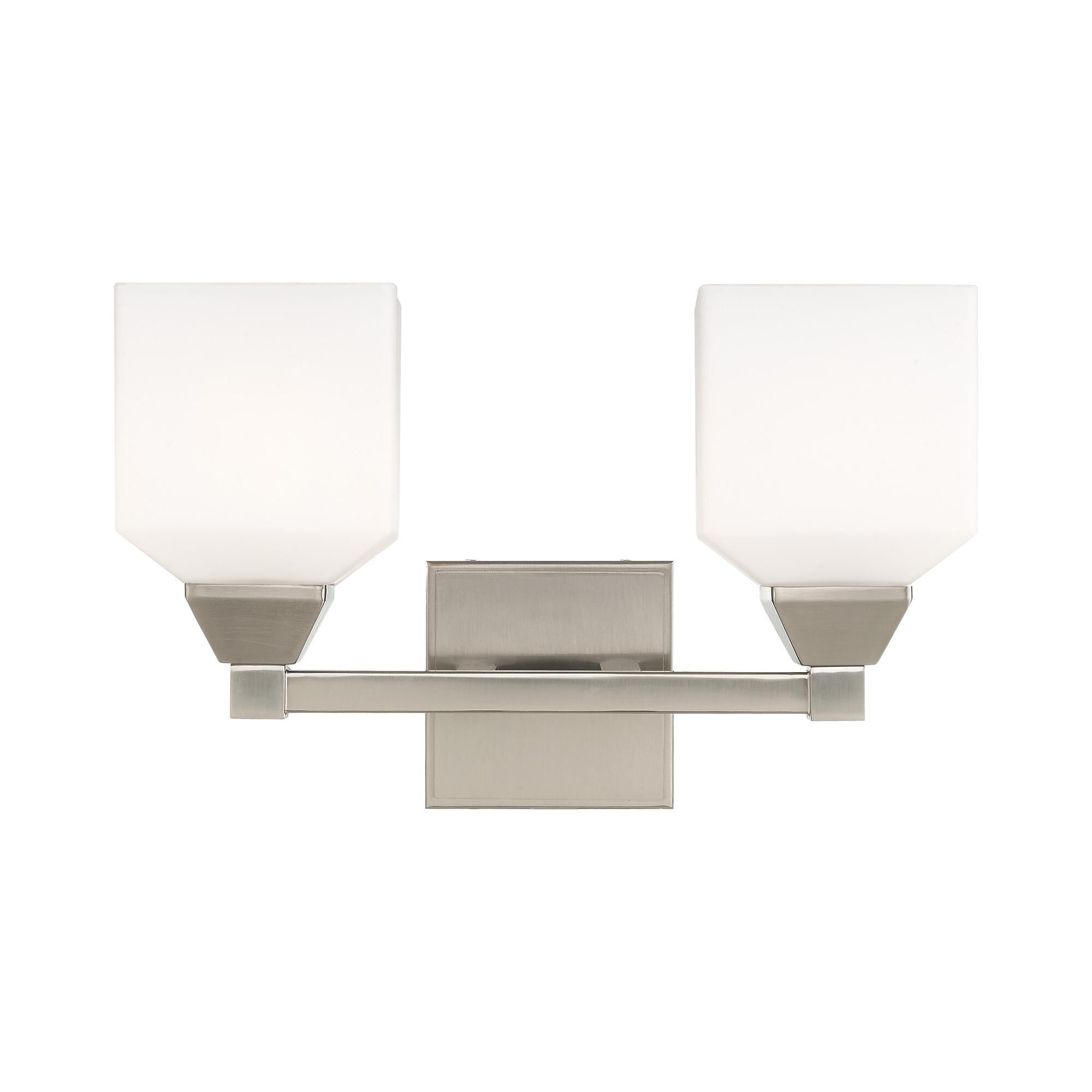 Shown in Brushed Nickel finish and Hand Blown Satin Opal White glass