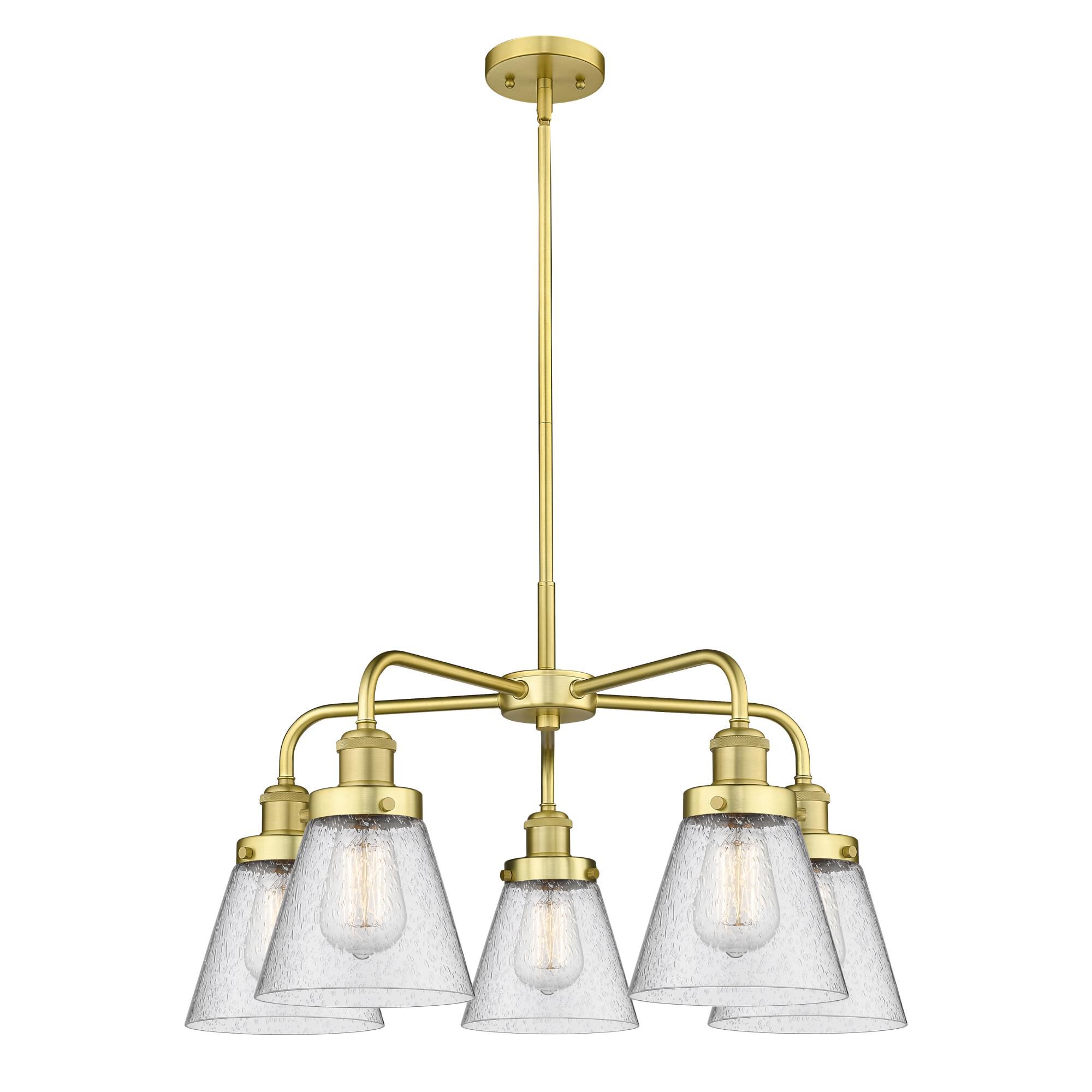 Shown in Satin Gold finish and Seedy glass