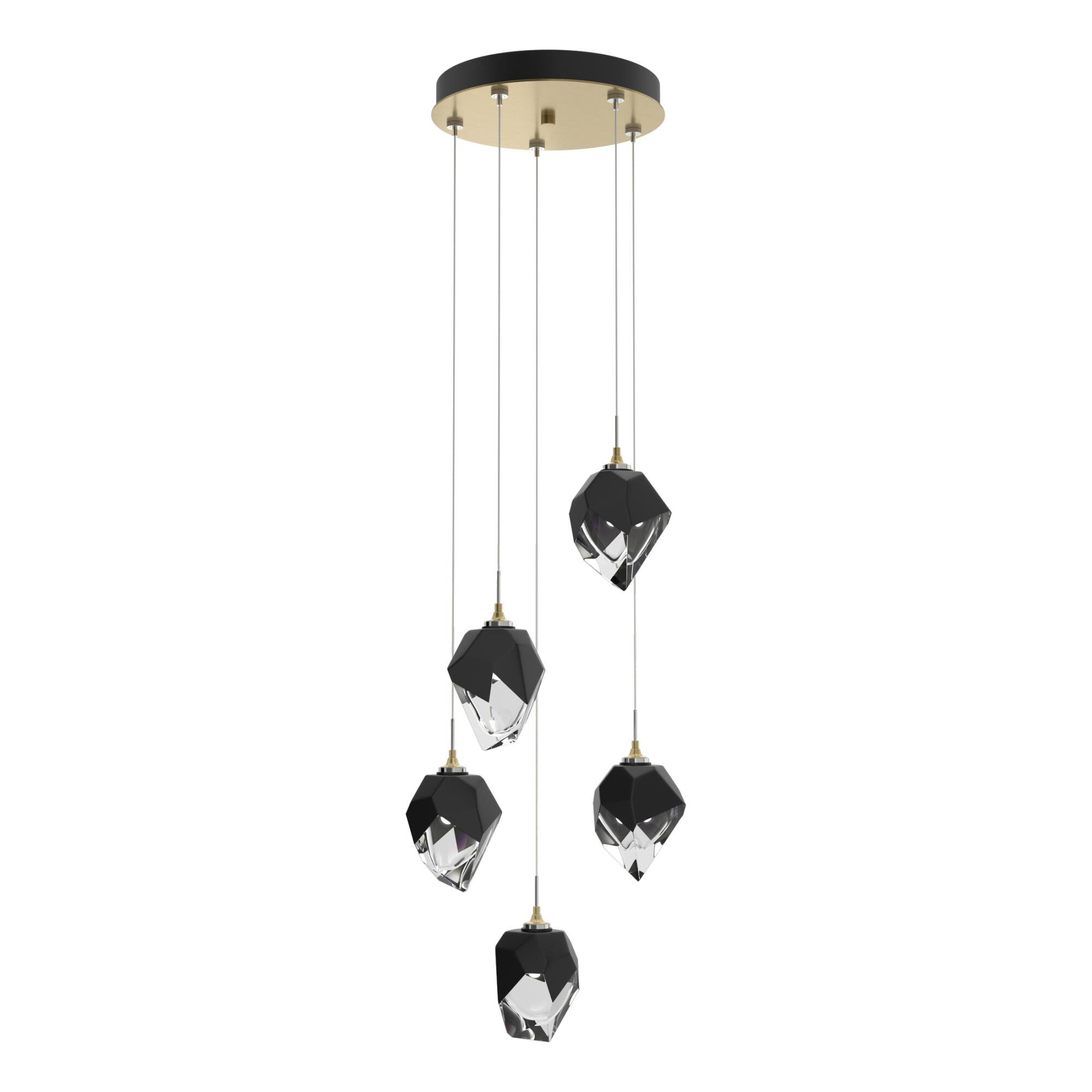 Shown in Modern Brass finish and Black glass and Black Glass shade