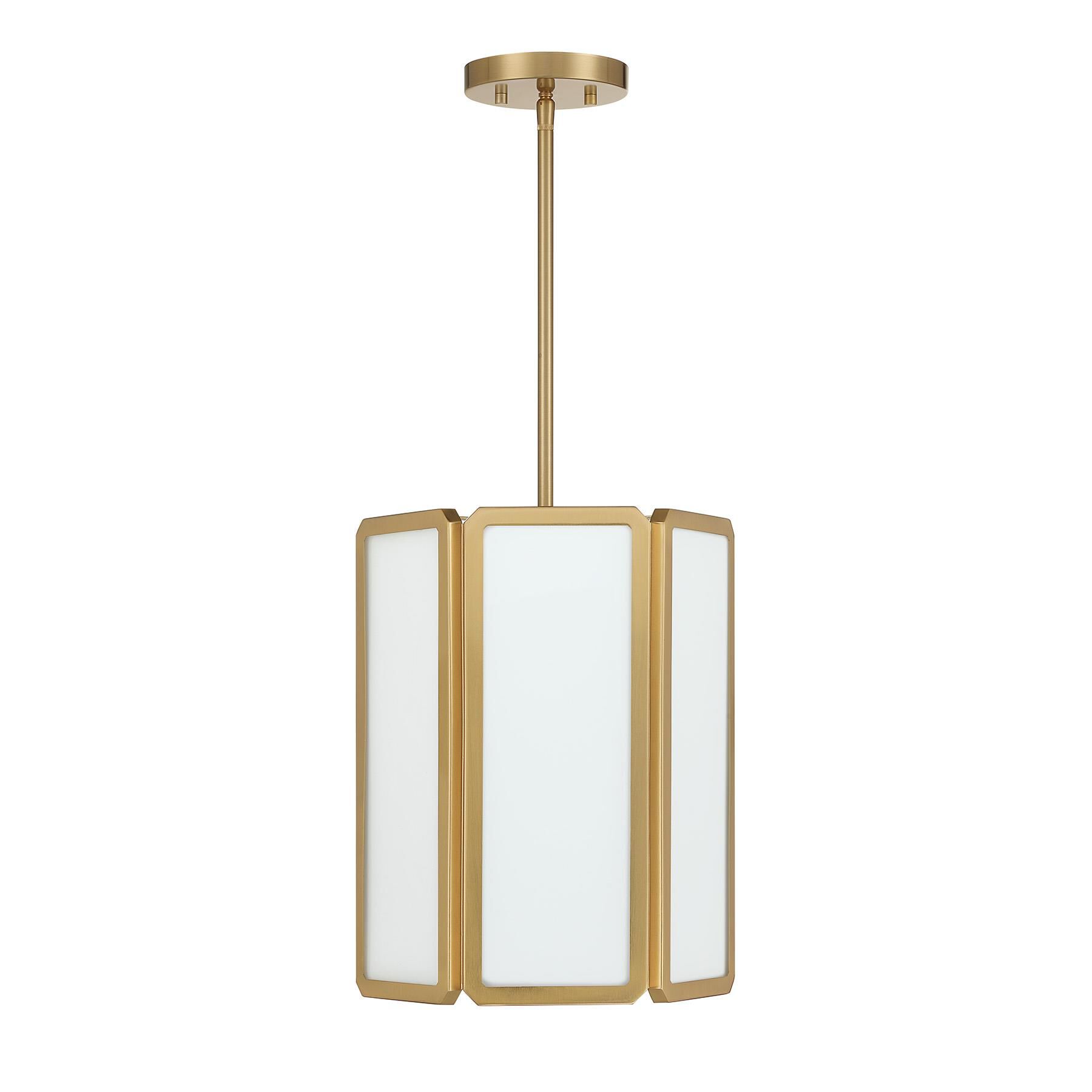 Shown in Warm Brass finish and White Opal glass